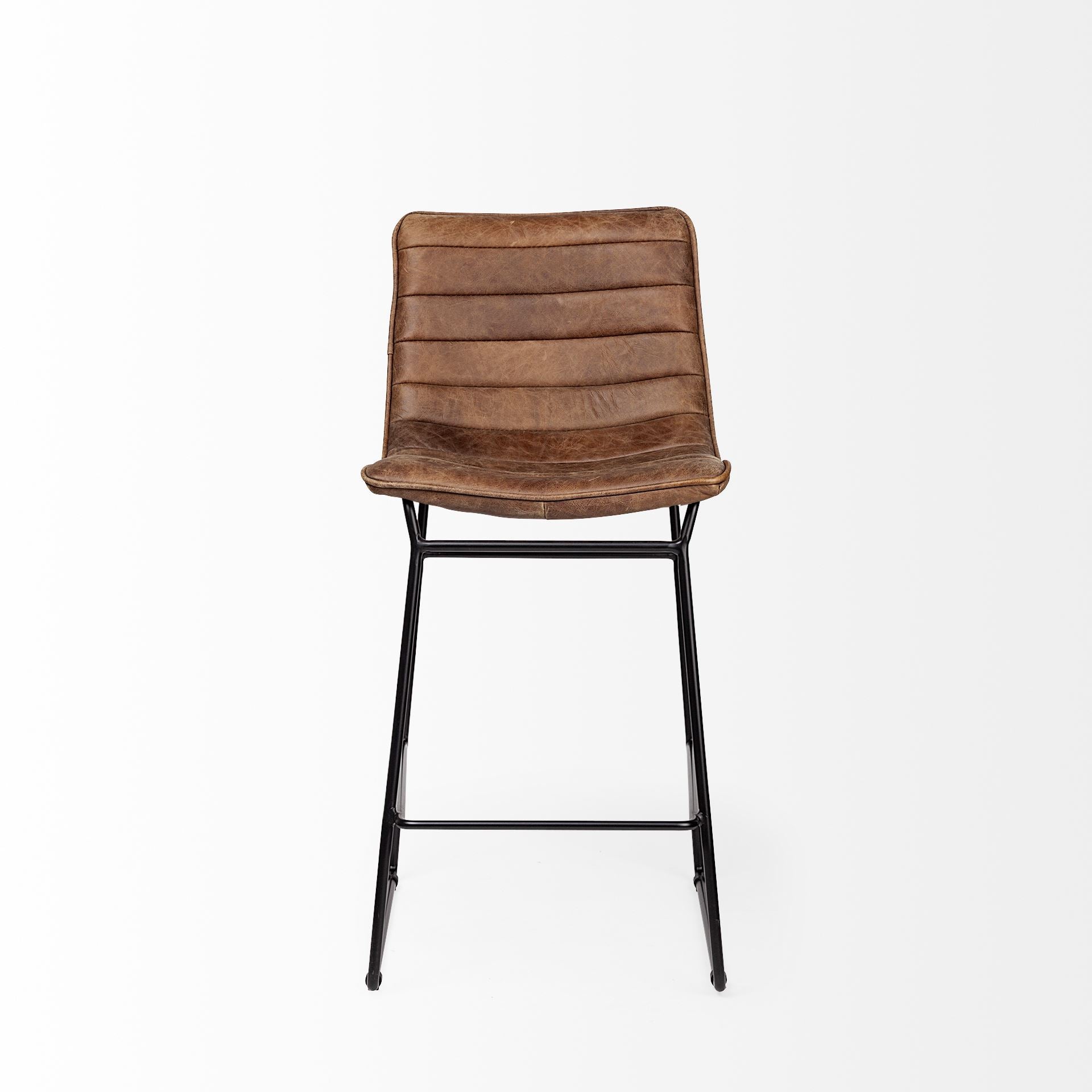 Meritt 37" Brown Leather Seat Black Metal Frame Stool