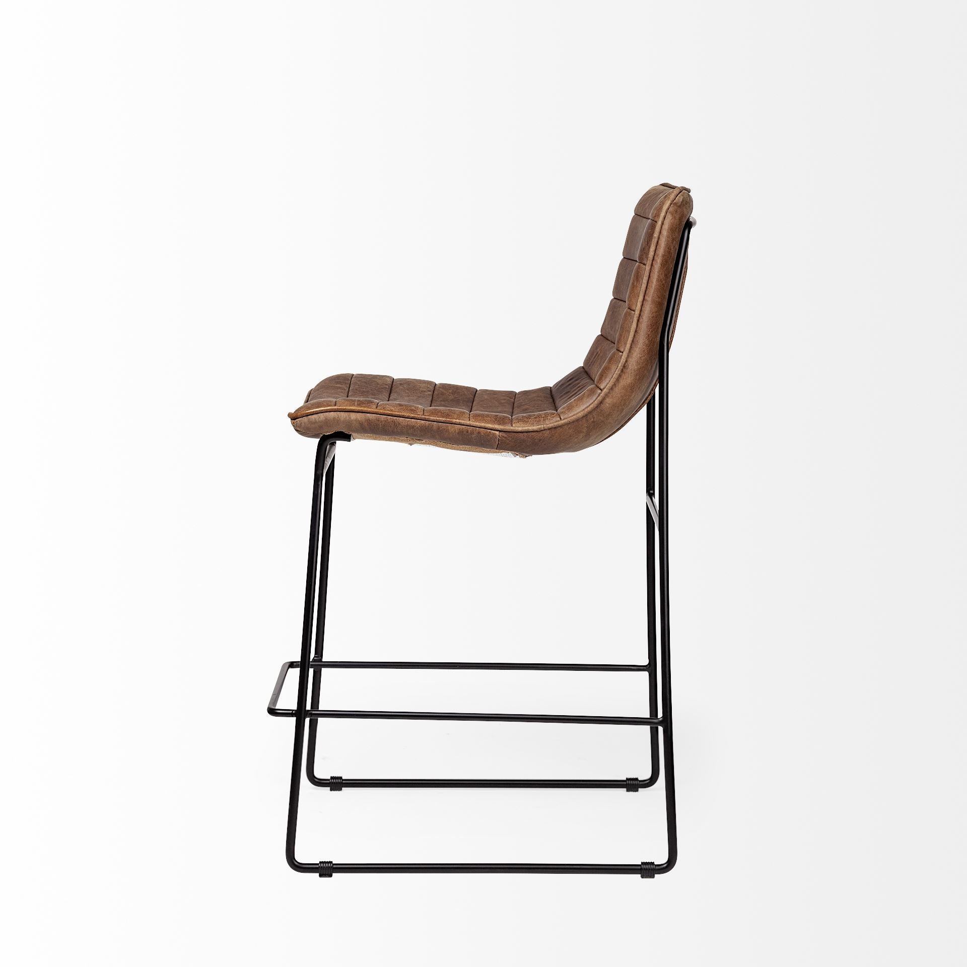 Meritt 37" Brown Leather Seat Black Metal Frame Stool