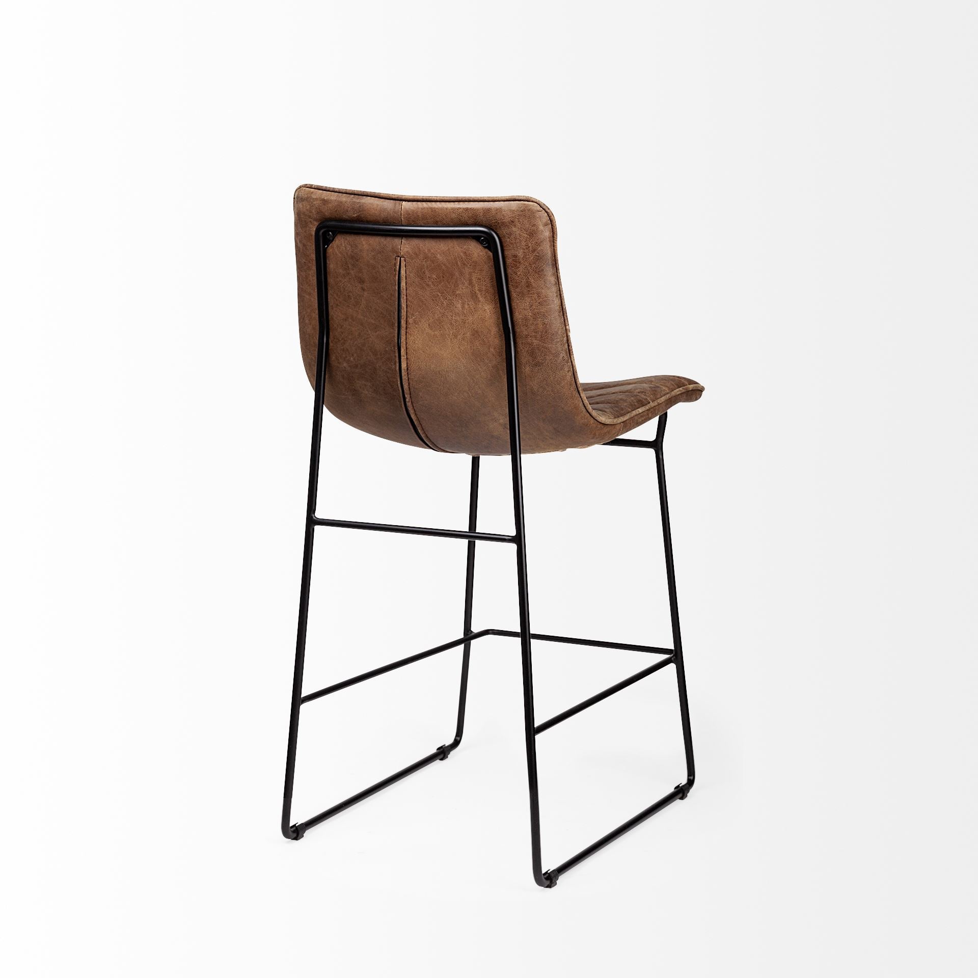 Meritt 37" Brown Leather Seat Black Metal Frame Stool