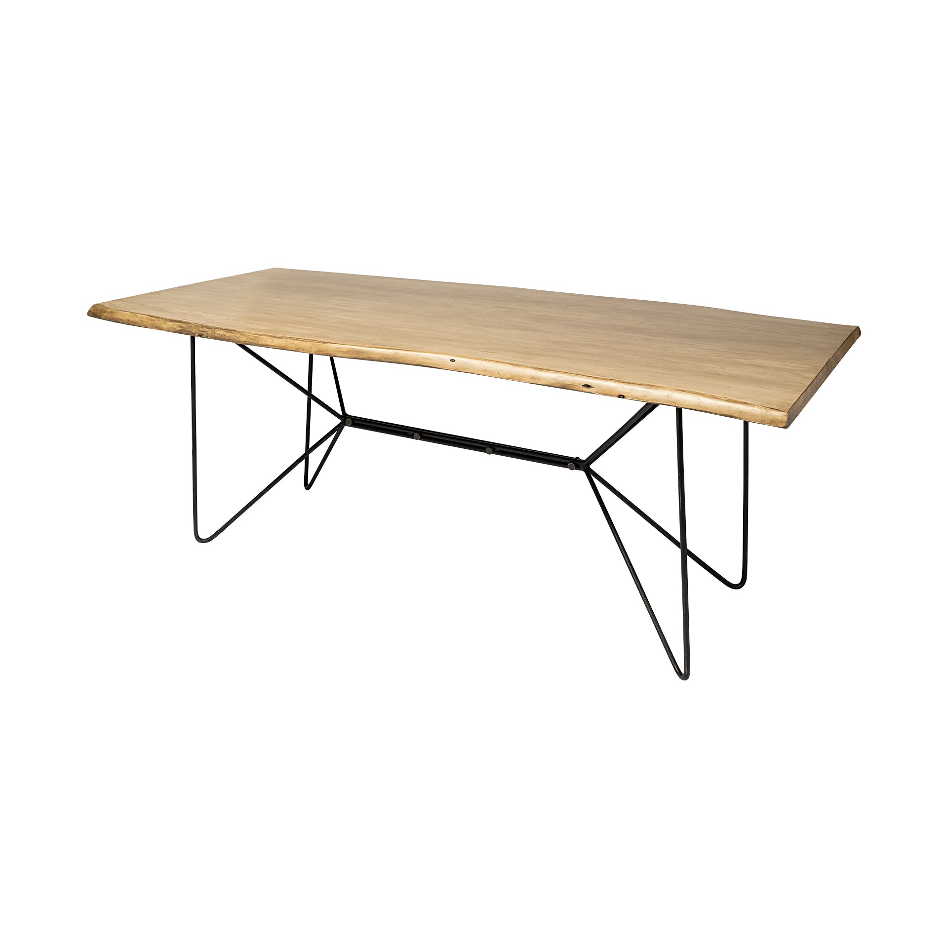 Papillion II Rectangular Blonde Live Edge Sold Wood Top Black Metal Base Dining Table