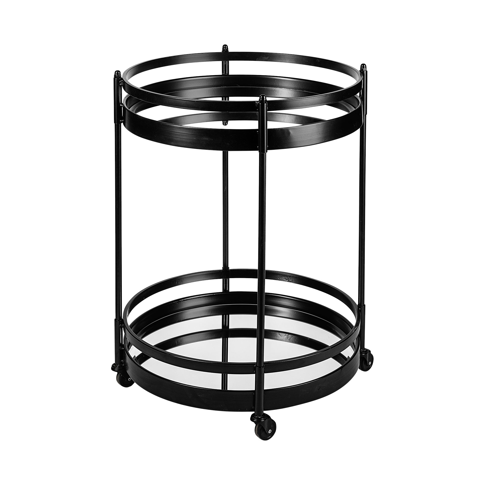 Ada Round Shape Black Metal Frame Two-Tier with Glass Shelf Bar Cart