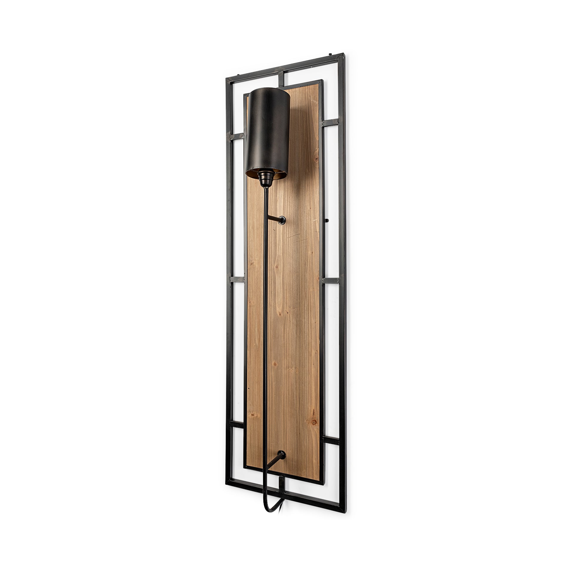 Cleo Black Metal and Wood Rectangular Wall Sconce