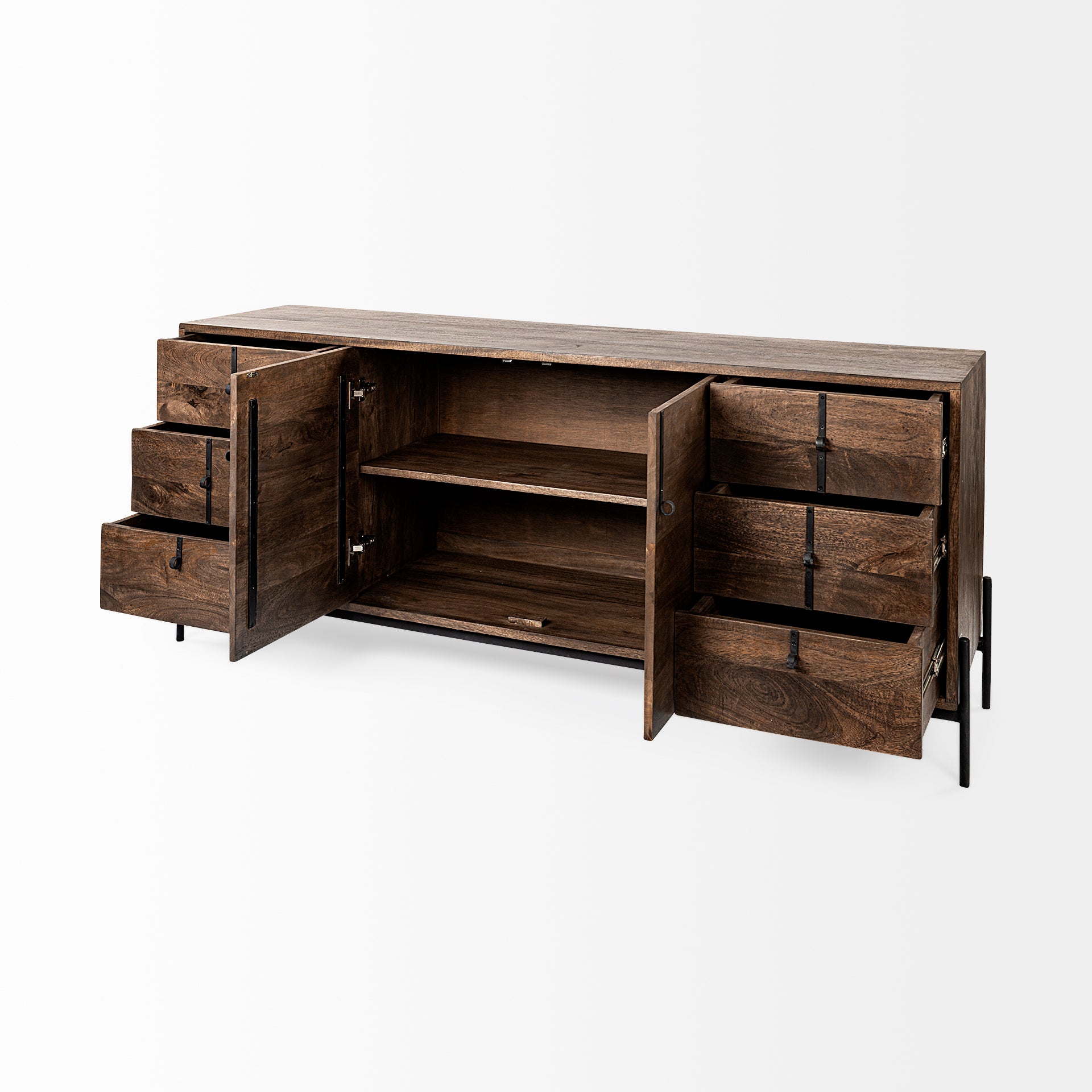 Glenn VI Dark Brown Wood Frame with Black Iron Accent 6-Drawer 2-Door Cabinet Sideboard Credenzas & Sideboards Mercana , Black Friday Sale Mercana Furniture Sale, Old Bones Co, Mid Century Furniture Sale, Four Hands Furniture, Black Friday Sale Glenn VI Dark Brown Wood Frame with Black Iron Accent 6-Drawer 2-Door Cabinet Sideboard,Gus Sale, Perigold Glenn VI Dark Brown Wood Frame with Black Iron Accent 6-Drawer 2-Door Cabinet Sideboard Credenzas & Sideboards Black Friday Sale , Perigold Sale Glenn VI Dark B