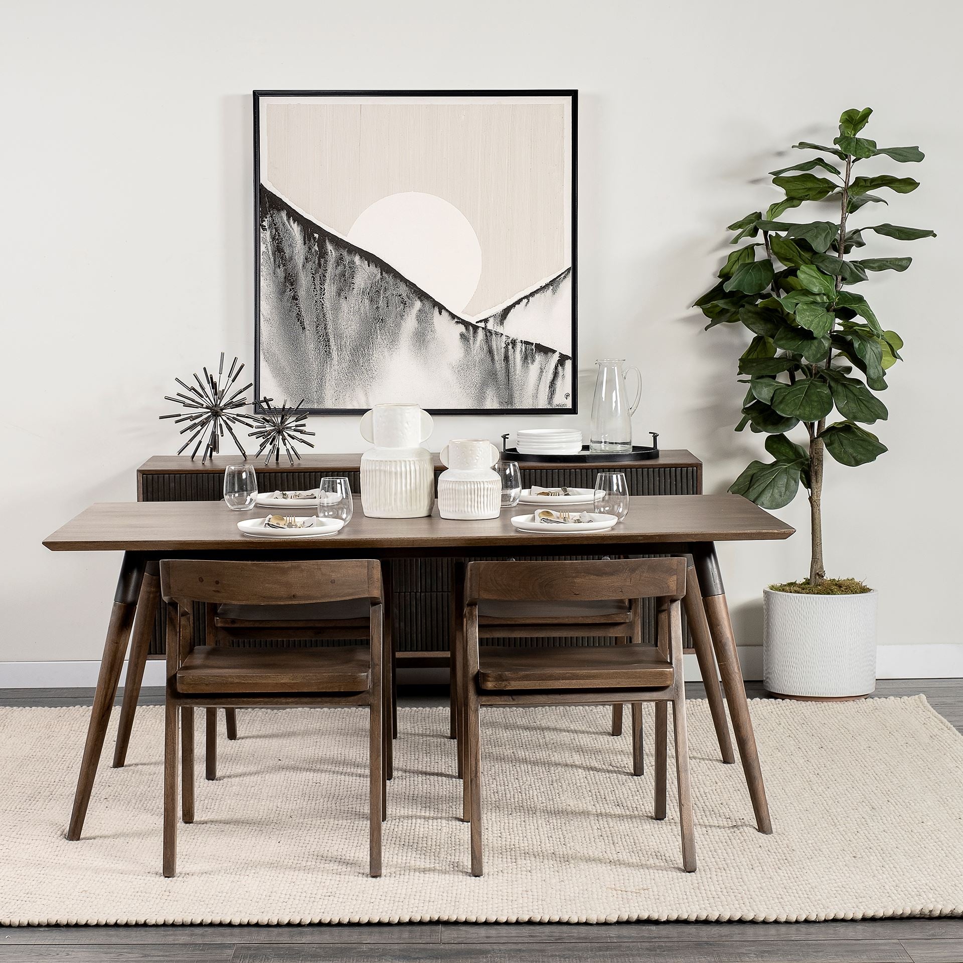 Nicholas II Brown Solid Wood Top Metal with Wood Leg Dining Table