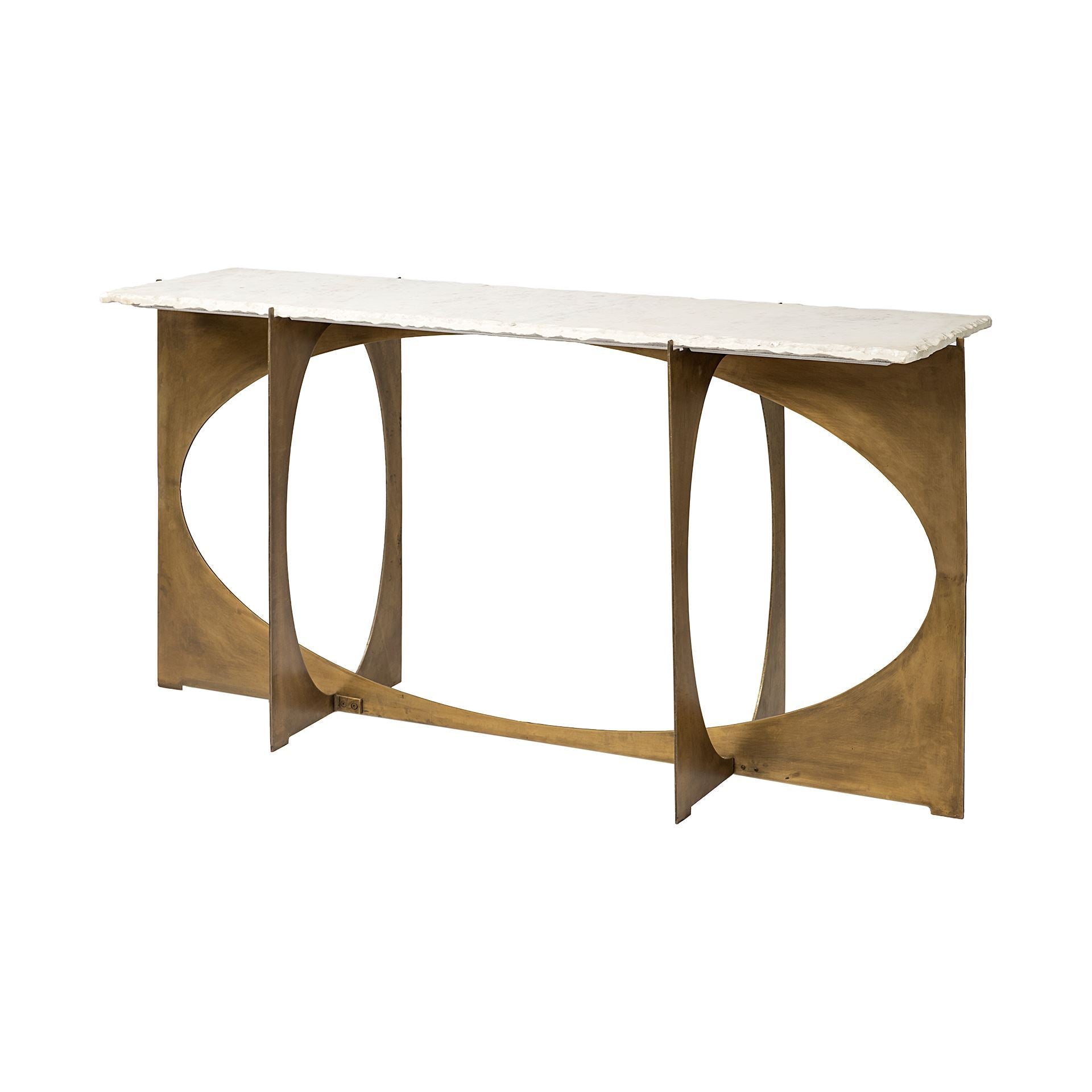 Reinhold IV White Marble Top Gold Metal Base Console Table