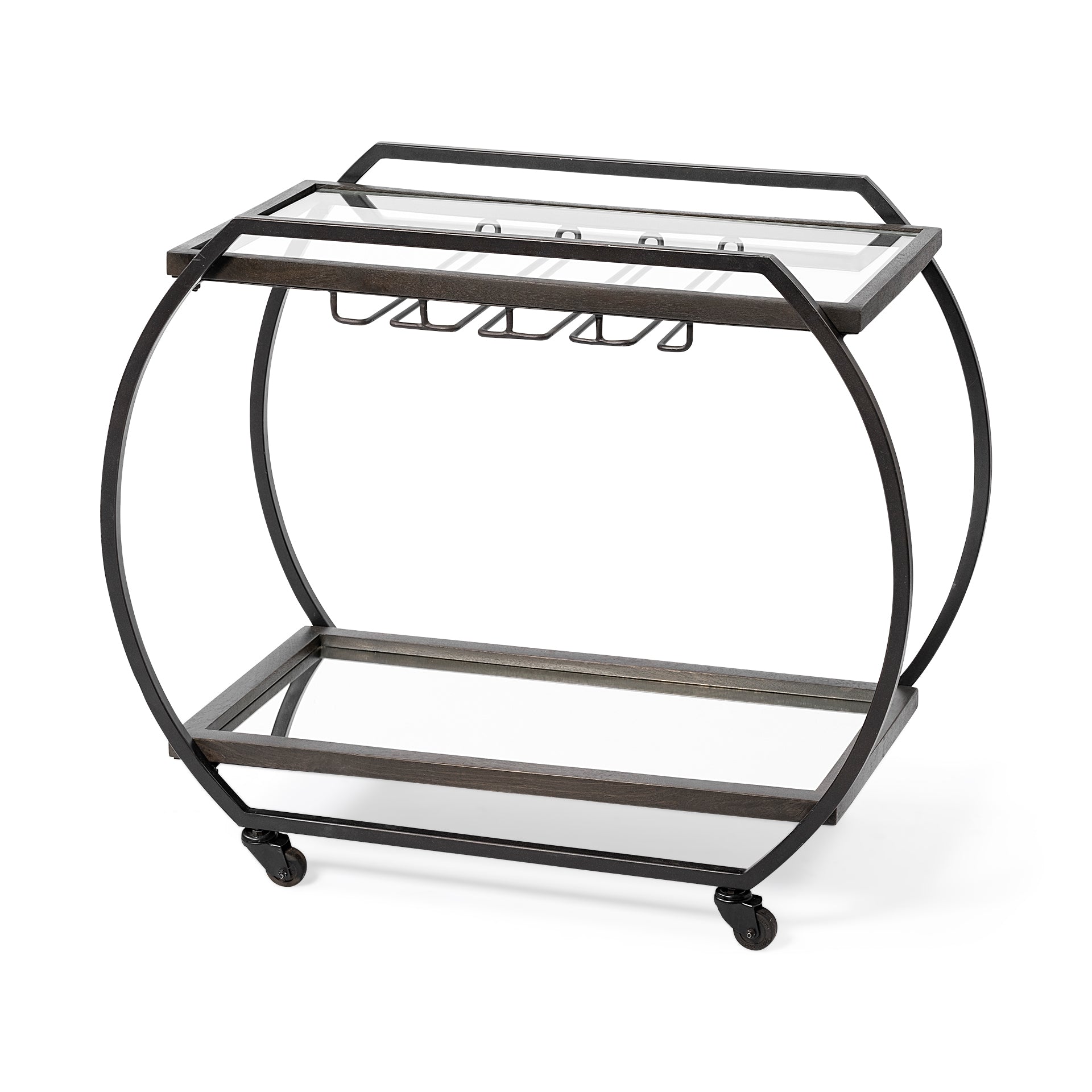 Chriselle Black Metal and Glass Two Tier Bar Cart