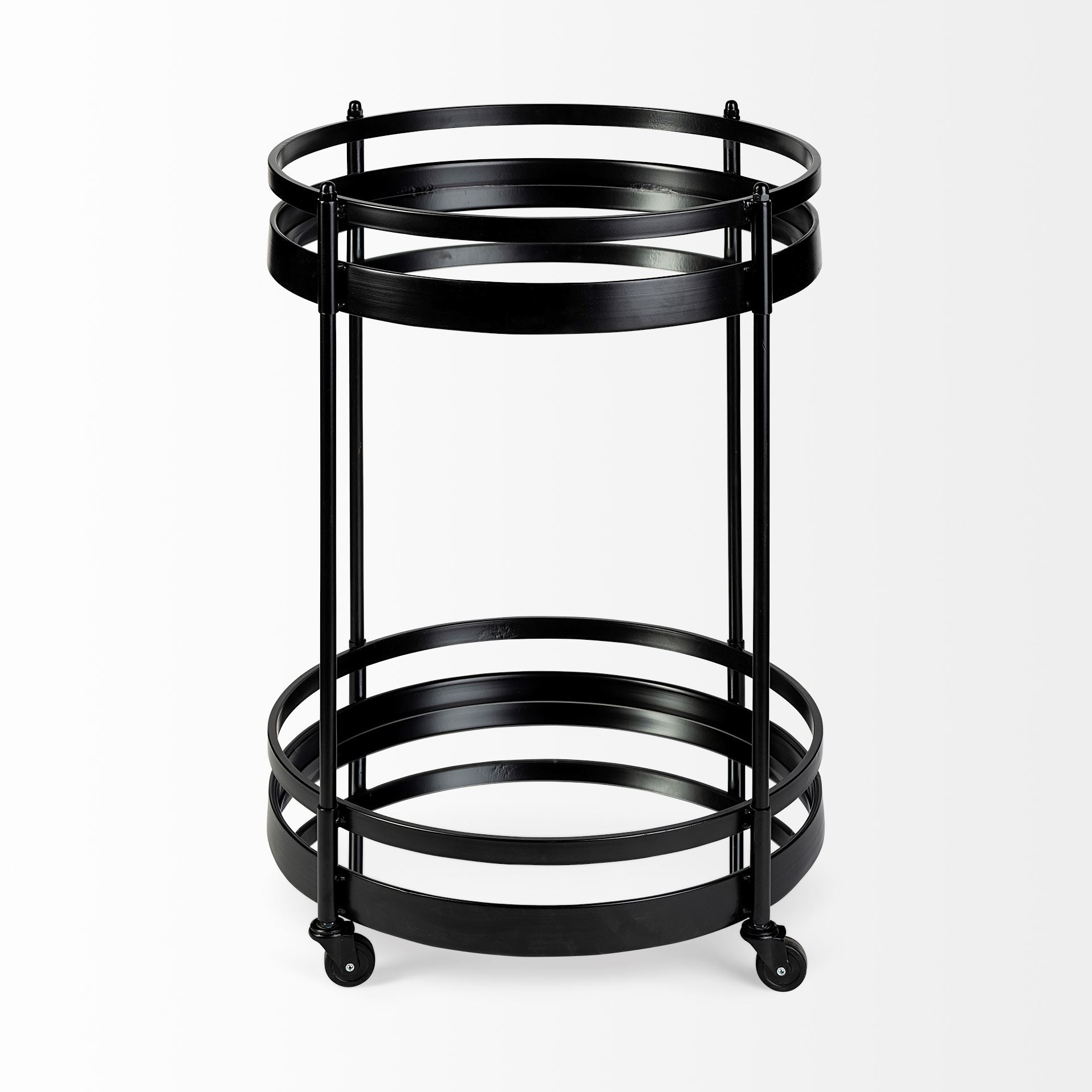 Ada Round Shape Black Metal Frame Two-Tier with Glass Shelf Bar Cart