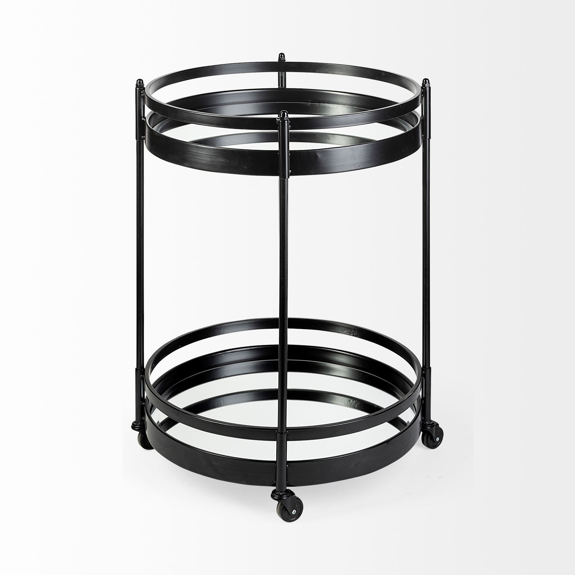 Ada Round Shape Black Metal Frame Two-Tier with Glass Shelf Bar Cart