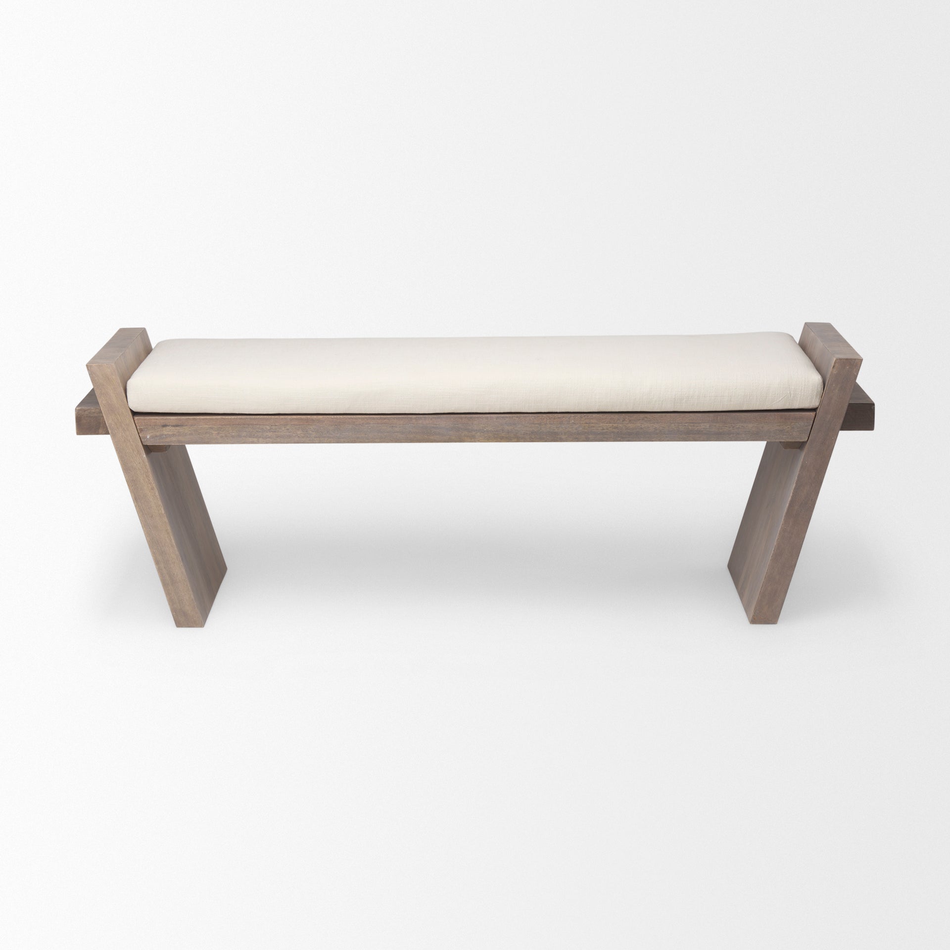 Elaine I Brown Wood Upholstered Cream Seat Entryway Bench