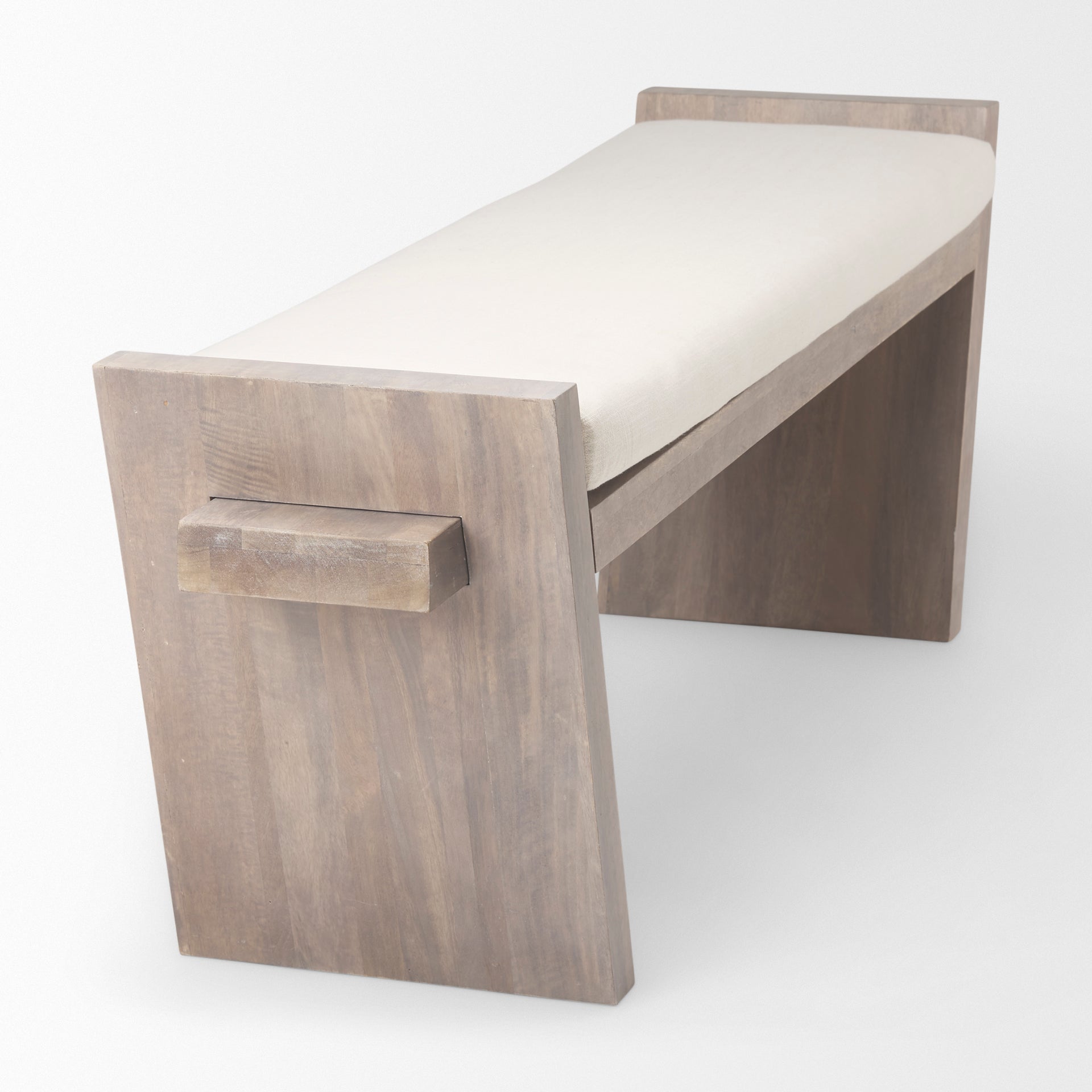 Elaine I Brown Wood Upholstered Cream Seat Entryway Bench