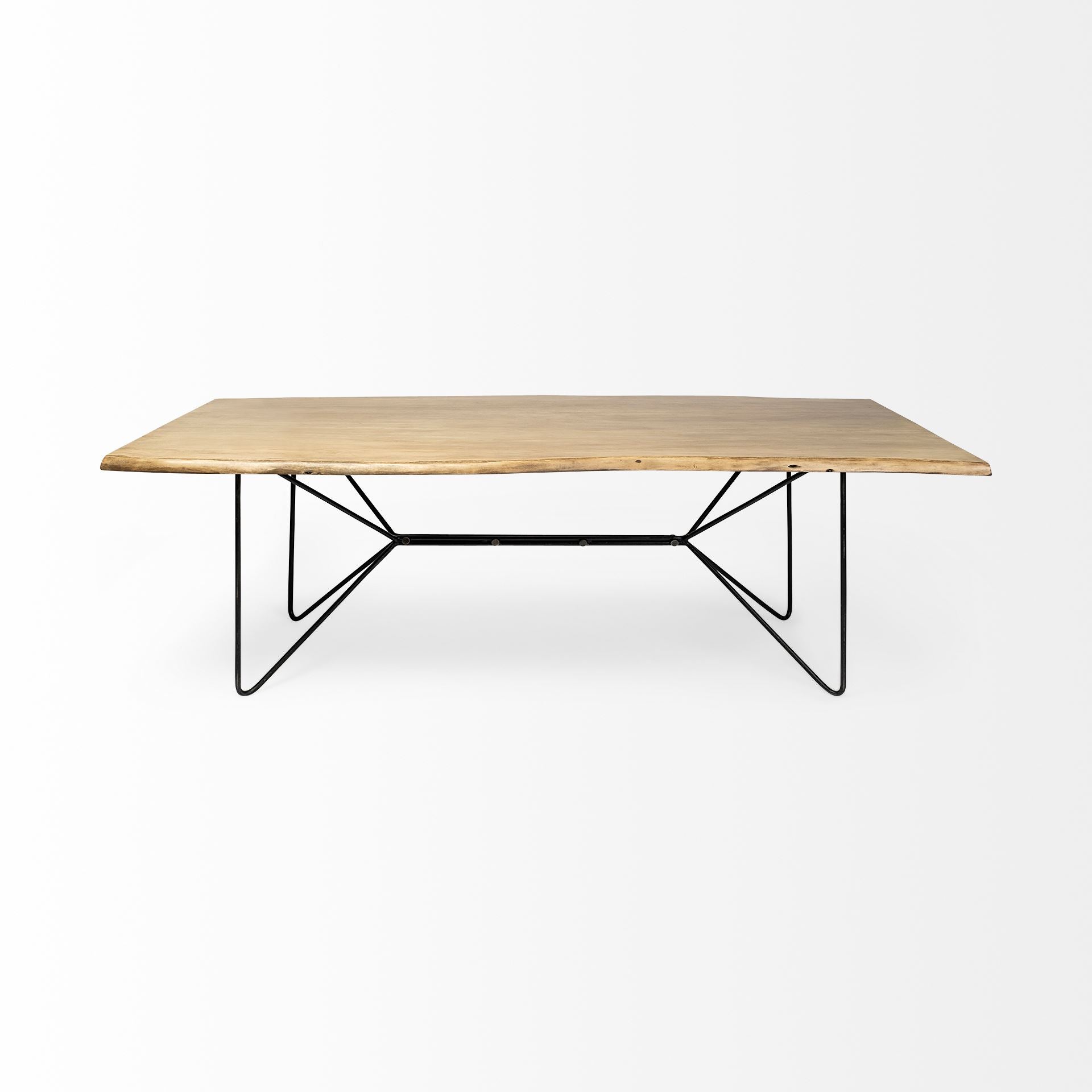 Papillion II Rectangular Blonde Live Edge Sold Wood Top Black Metal Base Dining Table