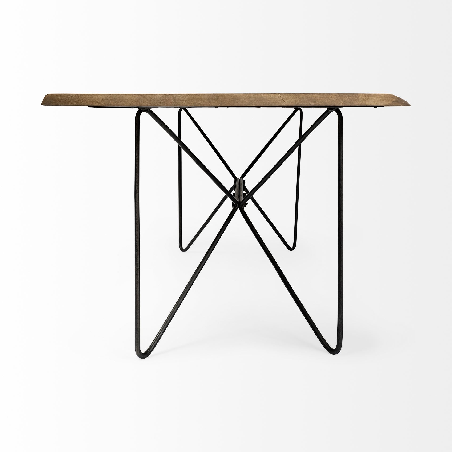 Papillion II Rectangular Blonde Live Edge Sold Wood Top Black Metal Base Dining Table
