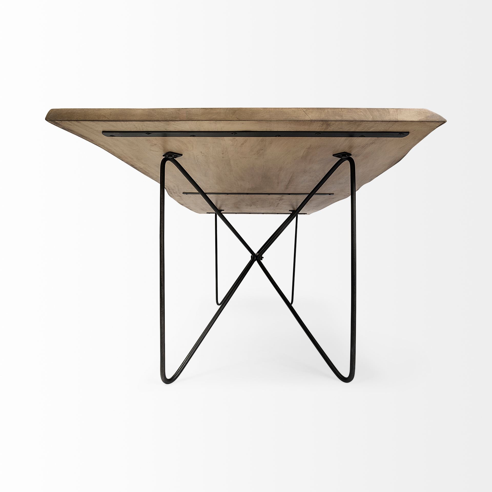 Papillion II Rectangular Blonde Live Edge Sold Wood Top Black Metal Base Dining Table
