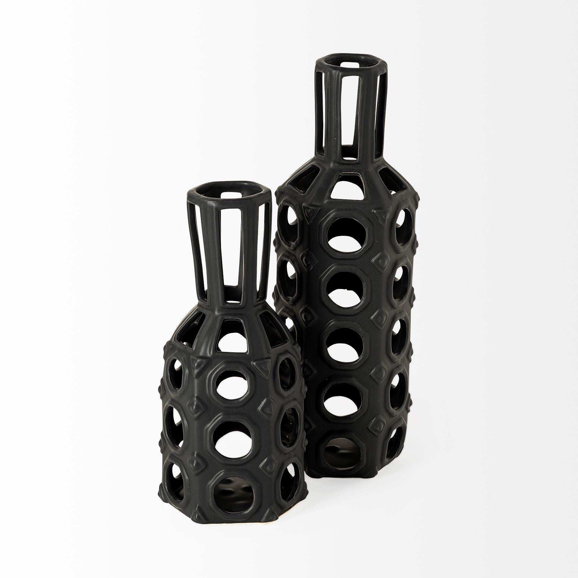 Brunel Black Drum-Shaped Ceramic Vase