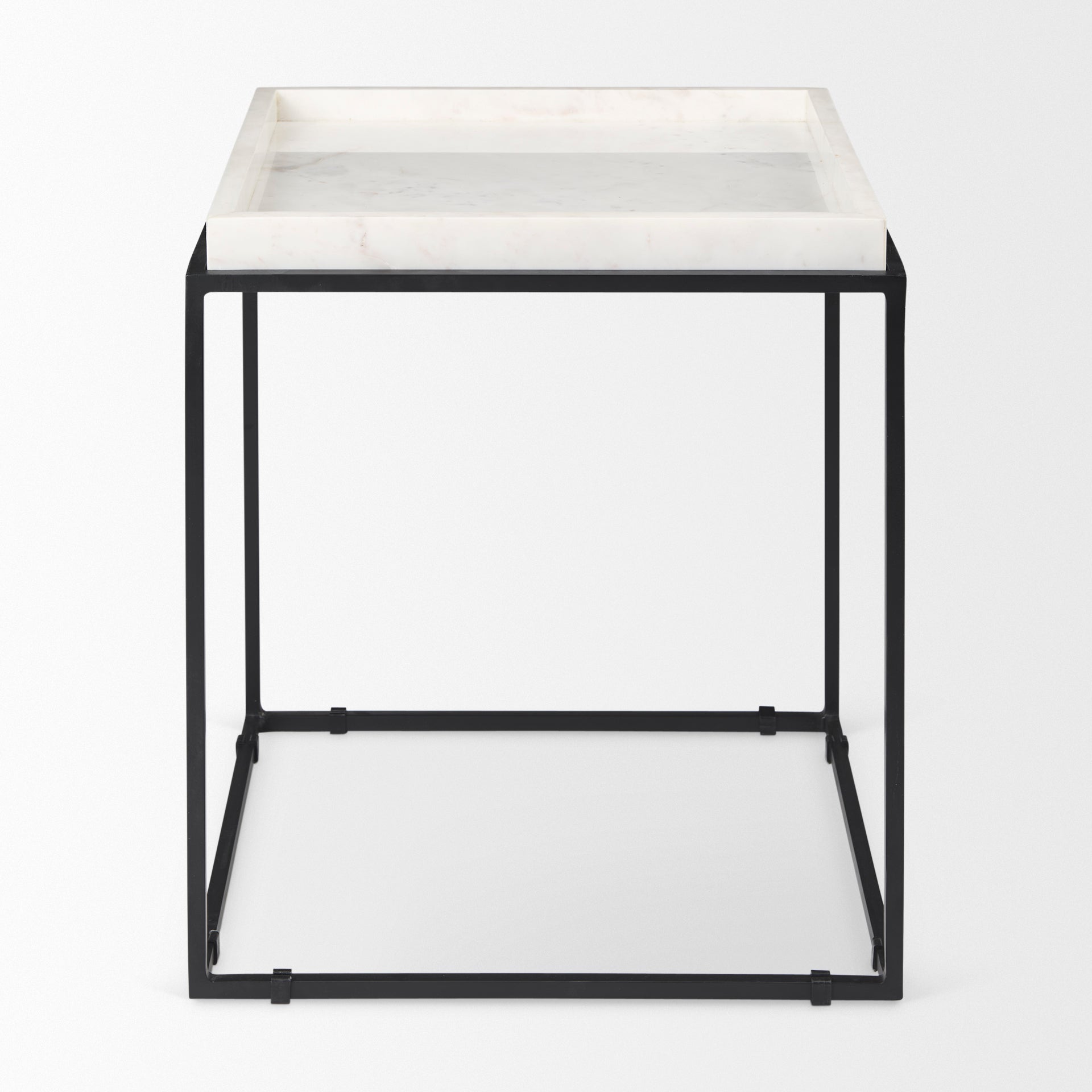 Nathan II Square Top White Marble and Black Metal End/Side Table
