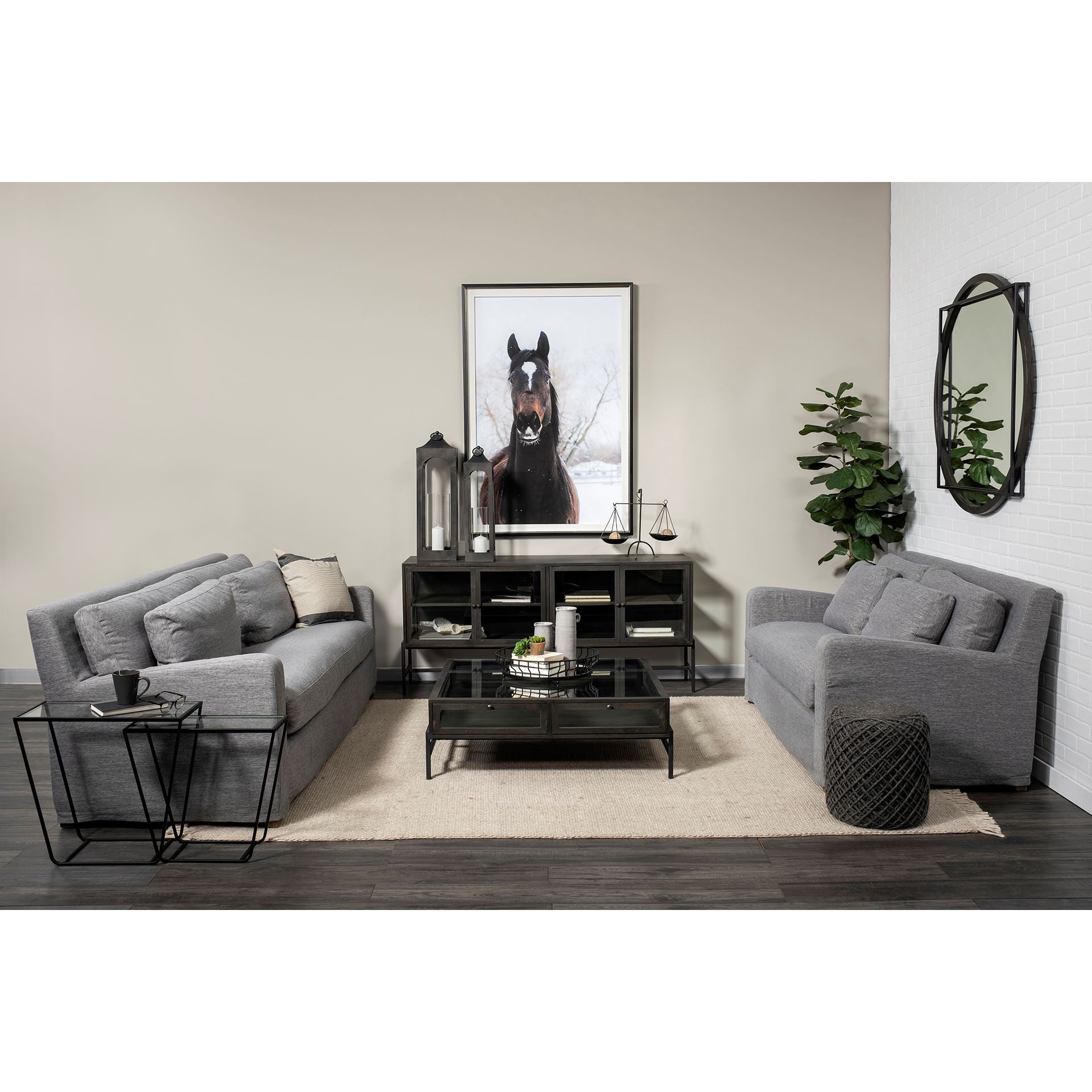 Denly II Casterock Gray Slipcover Three Seater Sofa