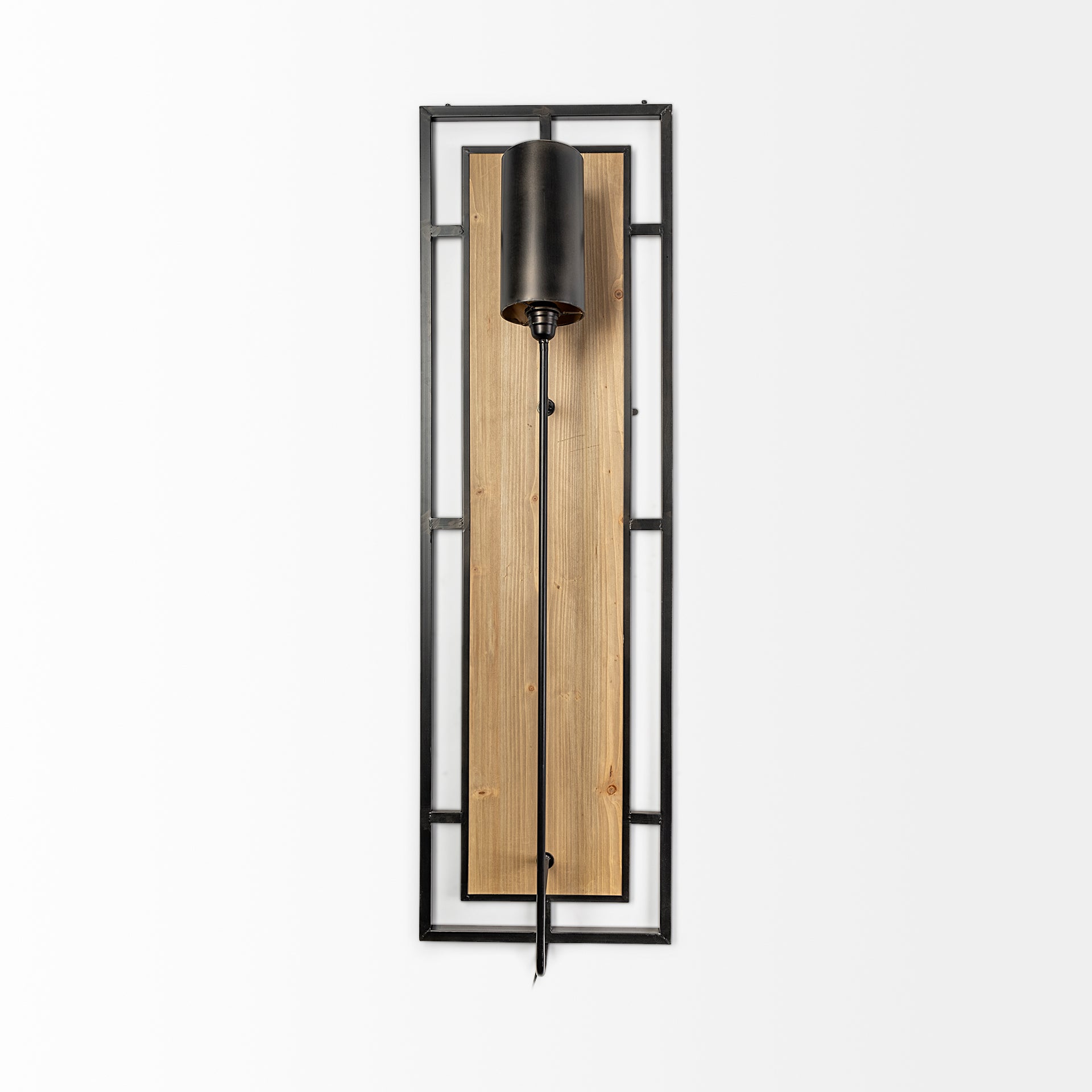 Cleo Black Metal and Wood Rectangular Wall Sconce