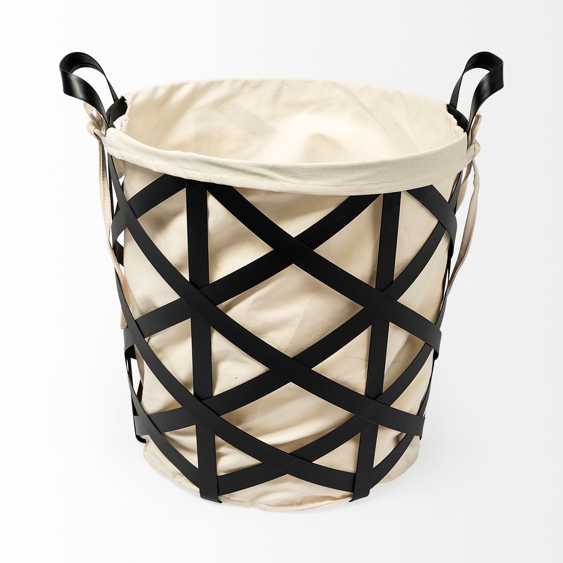 Liya Black Metal Basket with Cream Fabric Liner