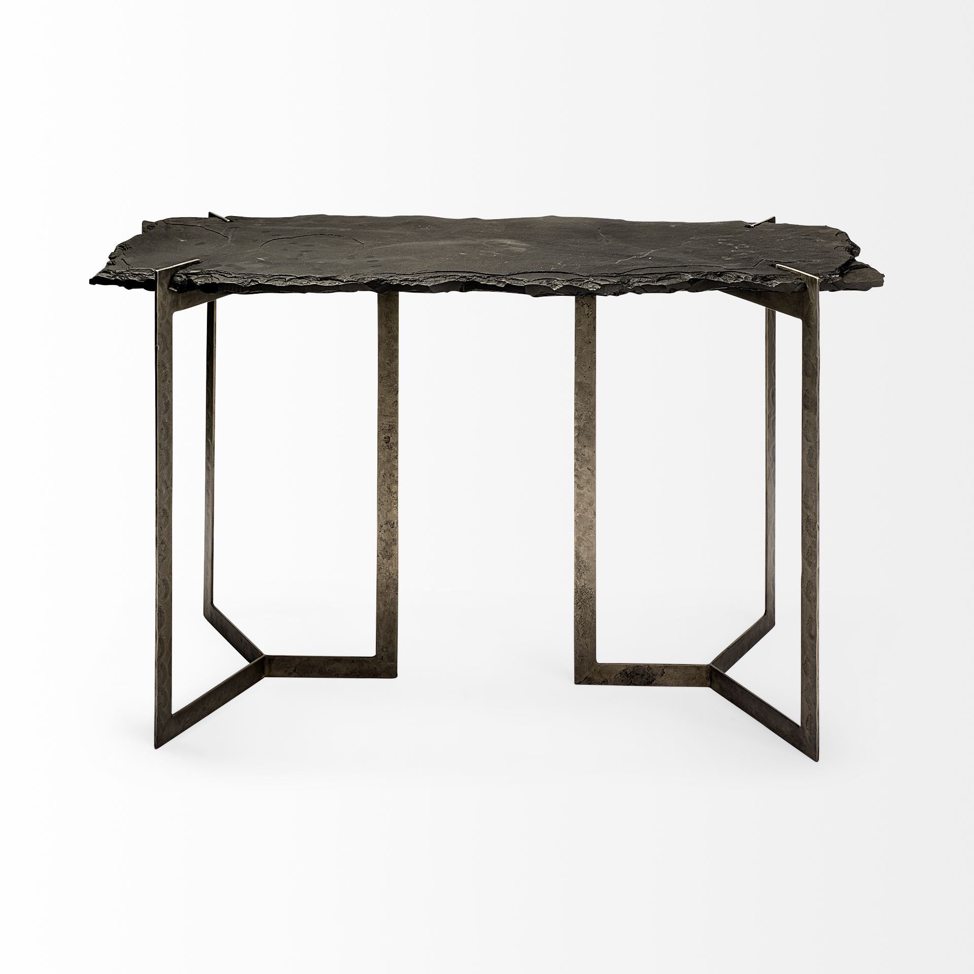 Shale III Black Live-Edge Slate and Iron Console Table