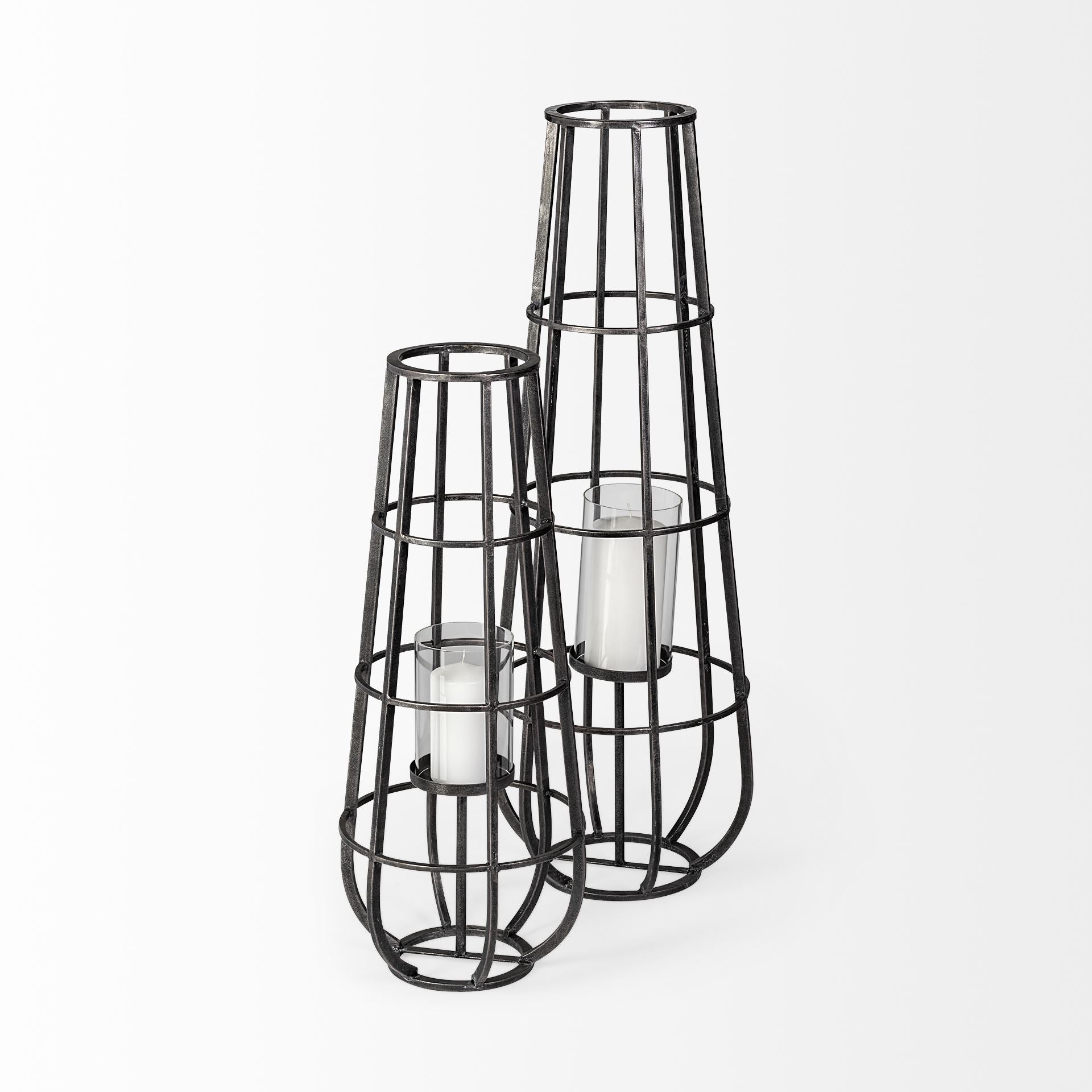 Bella Black Metal Cylindrical Cage Candle Holder Lantern