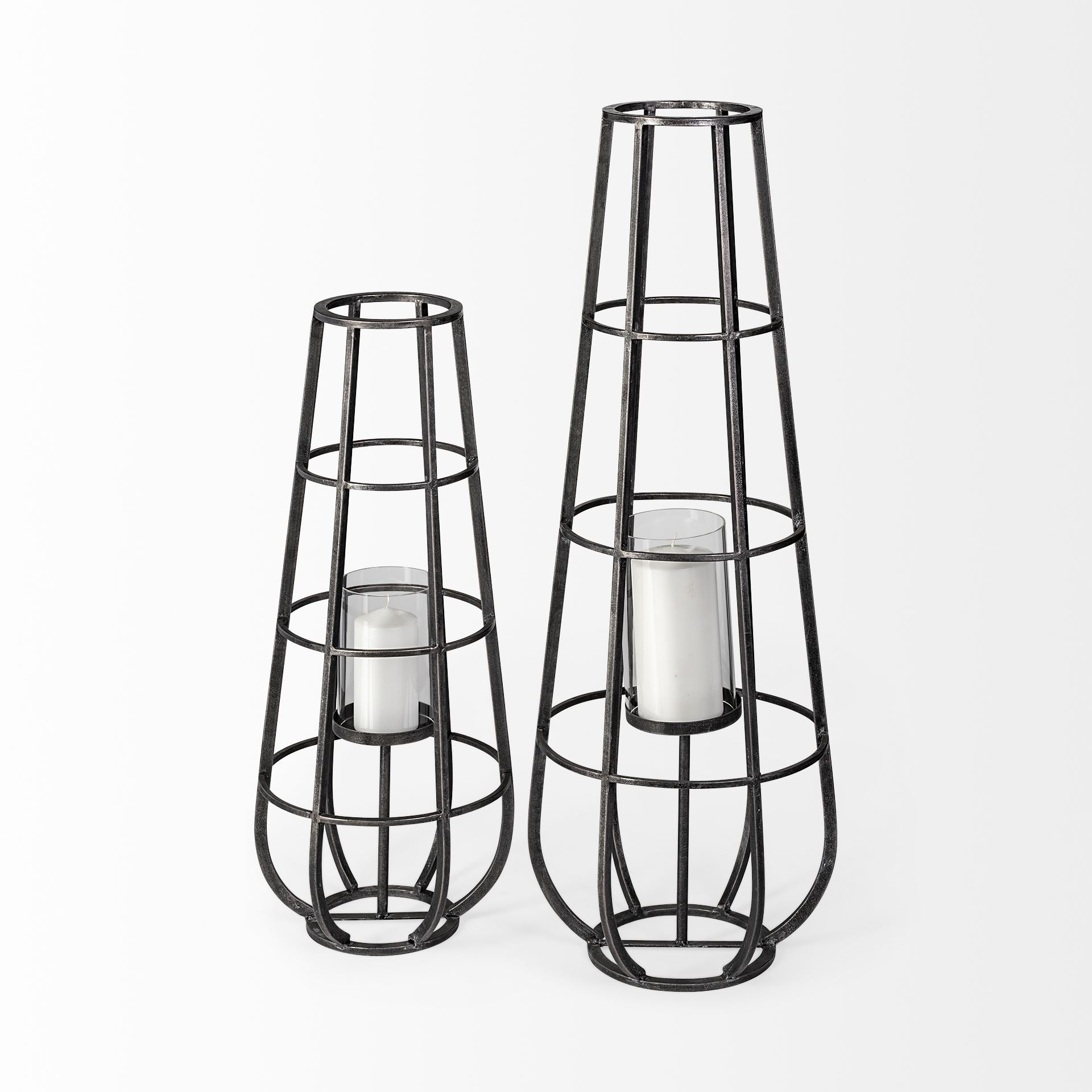 Bella Black Metal Cylindrical Cage Candle Holder Lantern