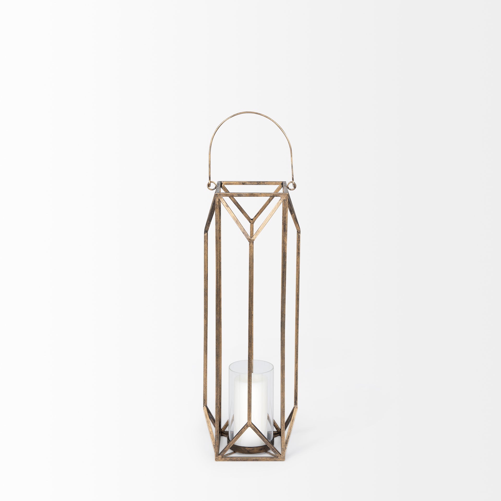 Ivy Gold Metal Geometric Cage Candle Holder Lantern
