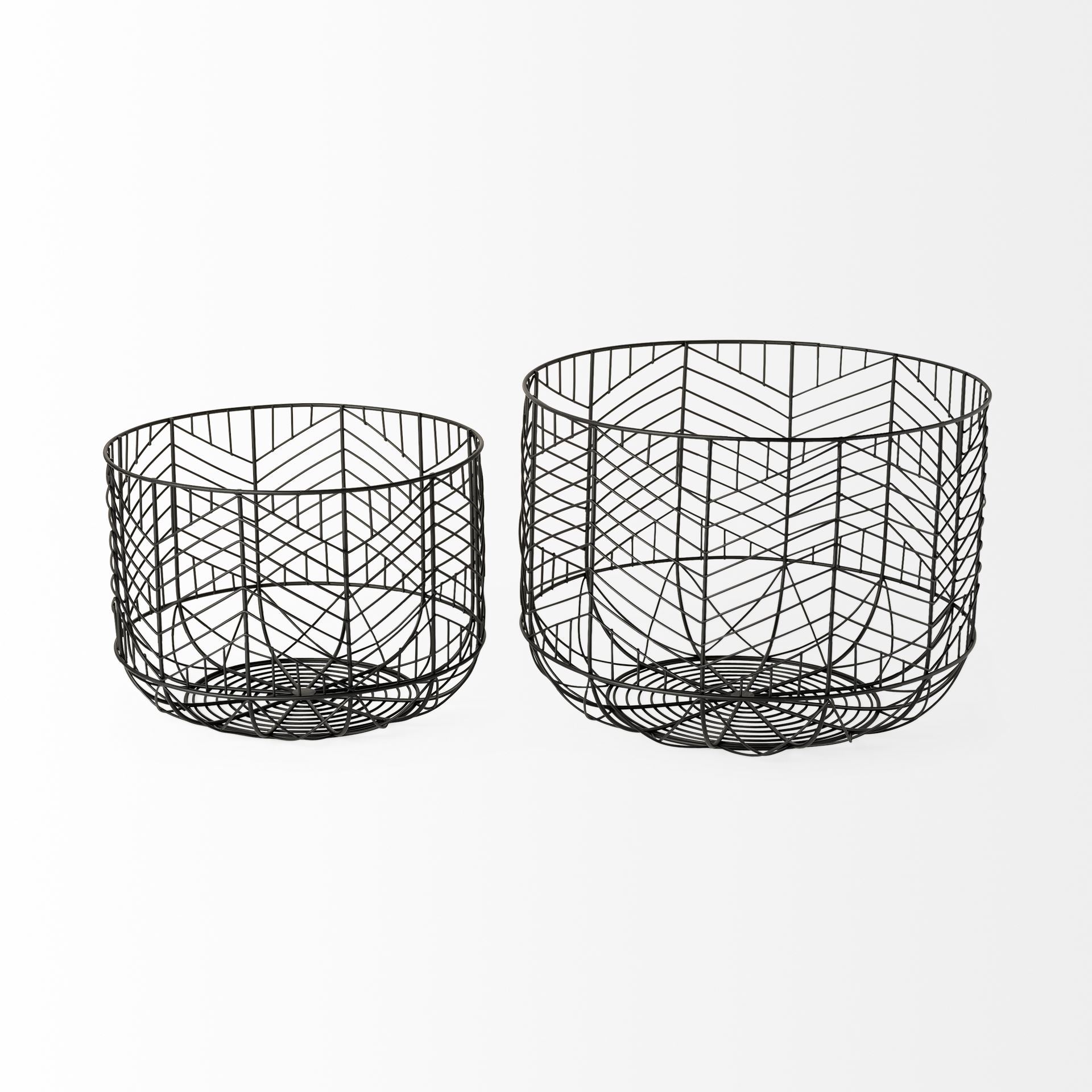 Idris Black Metal Geometric Mesh Bowls - Set of 2