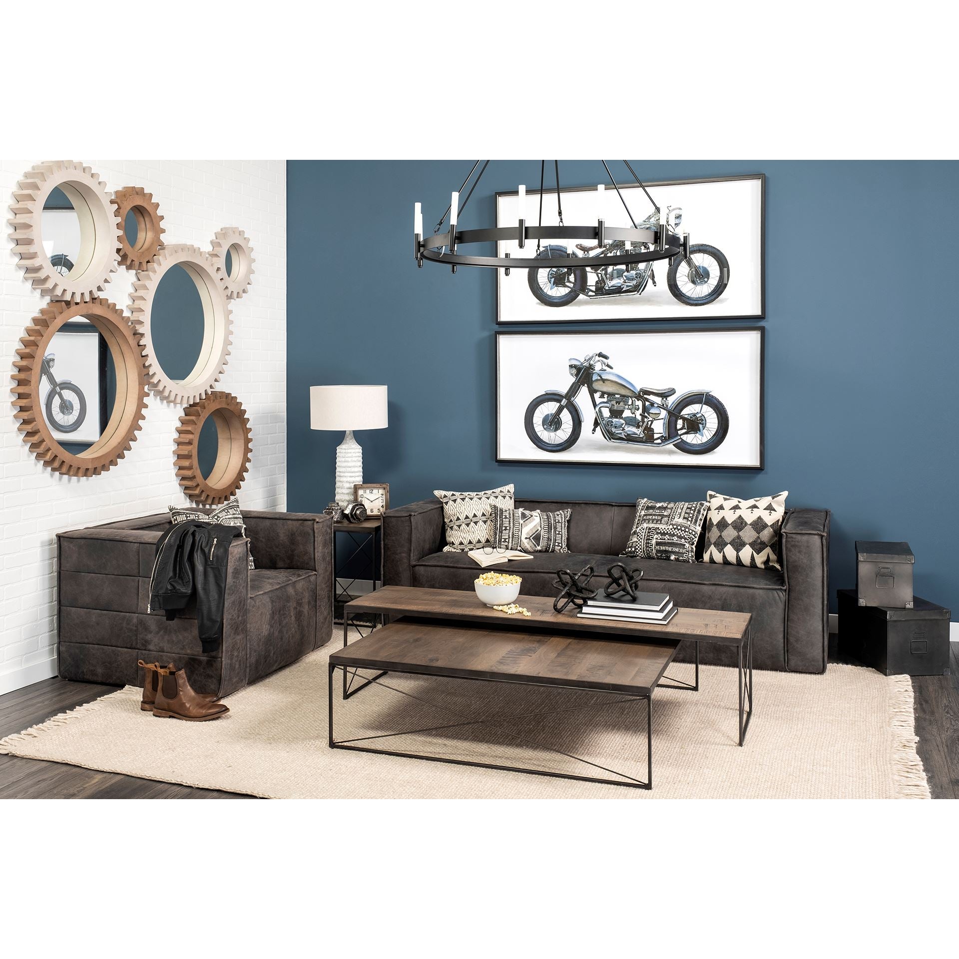 Trestman III Brown Wood Top with Black Iron Base Accent Bench
