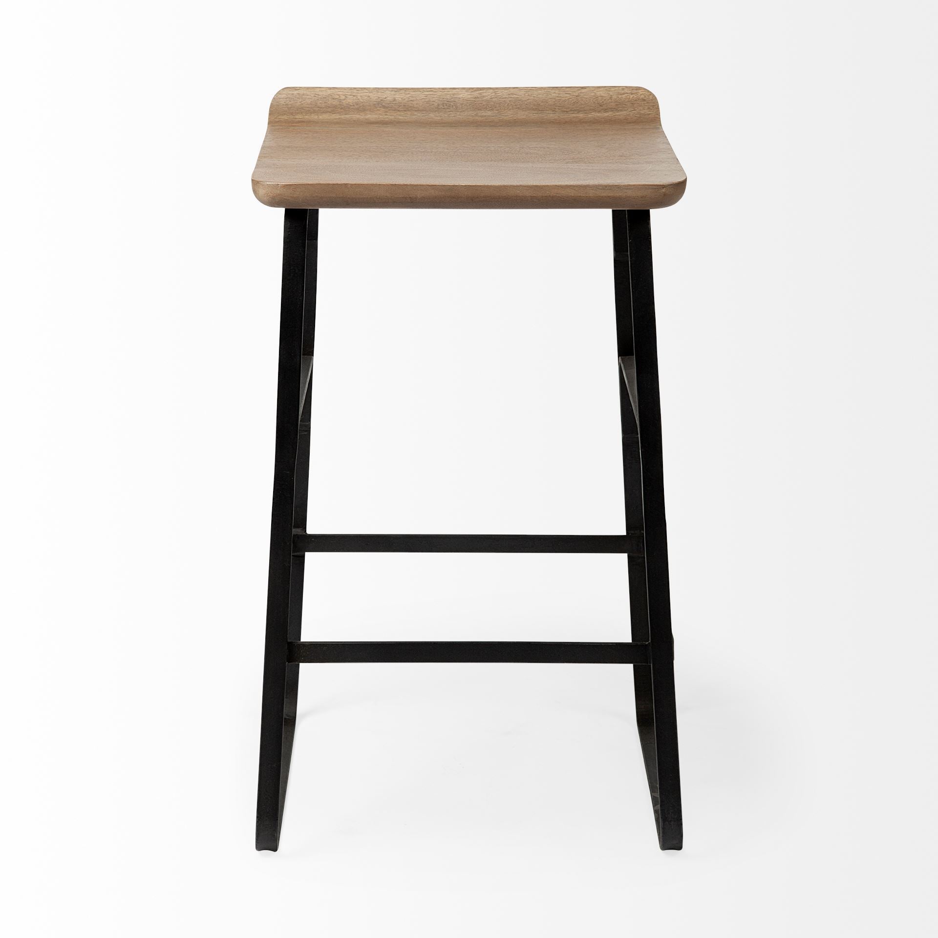 Conan 25" Seat Height Brown Wood Seat Black Metal Frame Counter Stool
