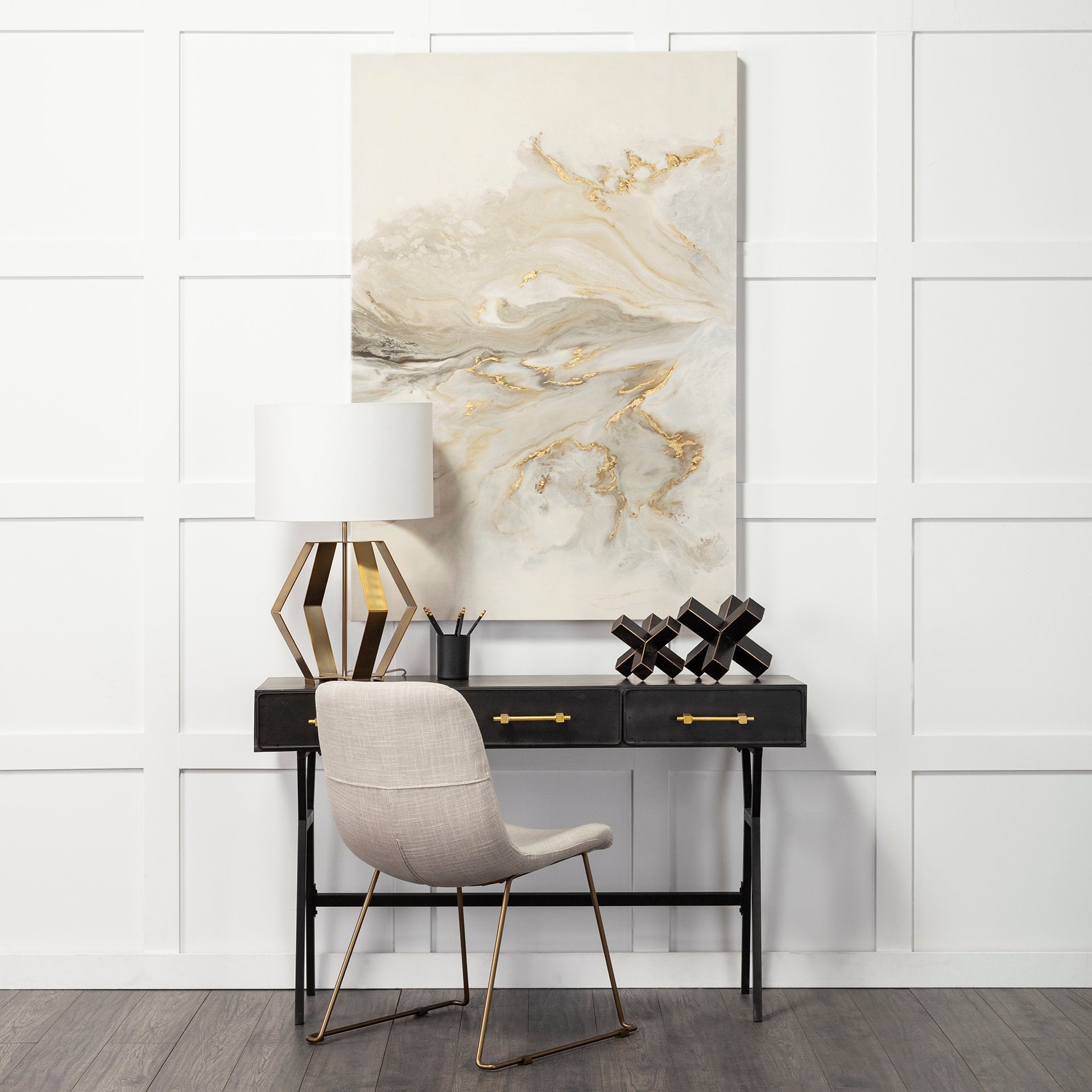 Sawyer I Beige Fabric Seat Gold Metal Frame Dining Chair
