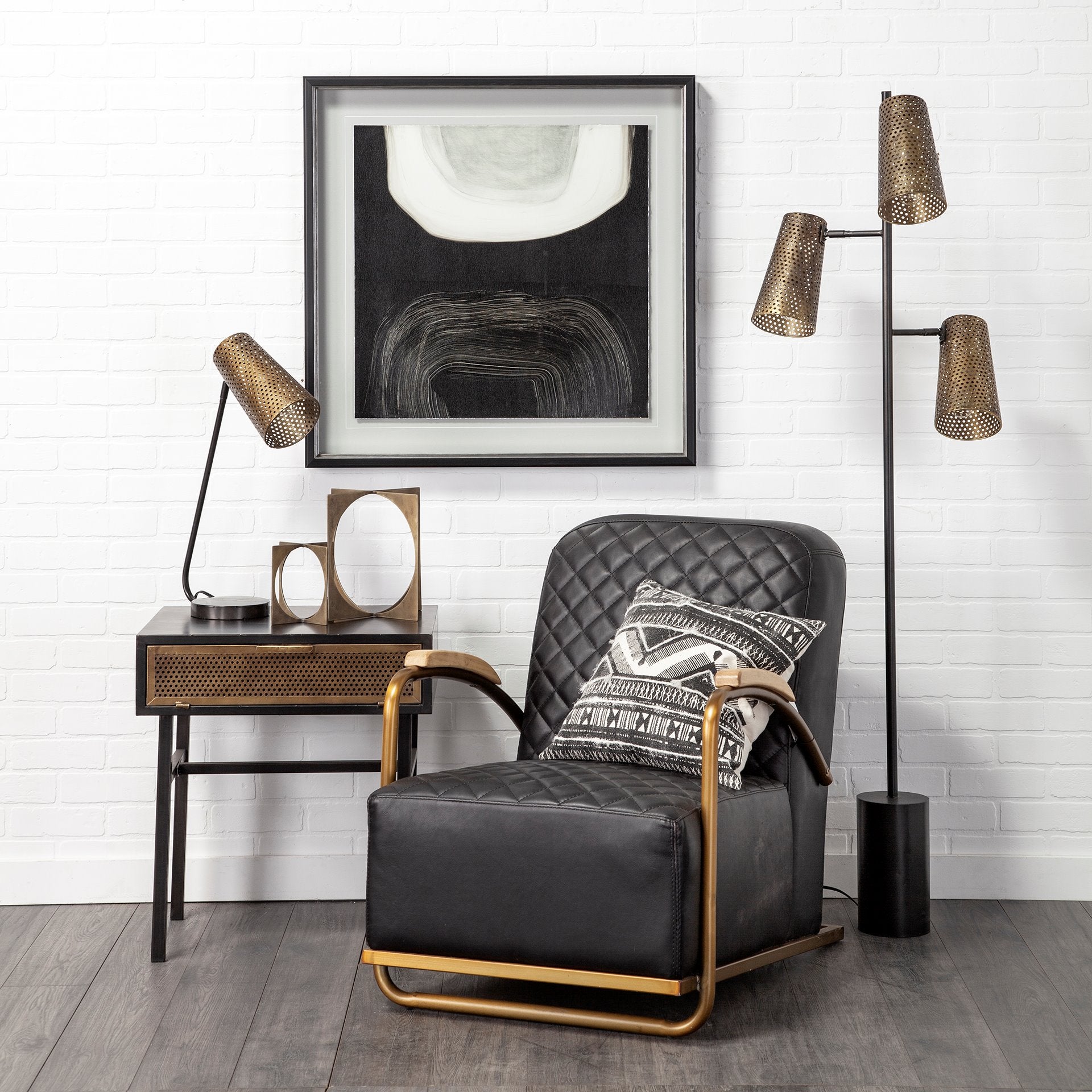 Wesley II Gold with Black Perforated Metal Shade Table Lamp
