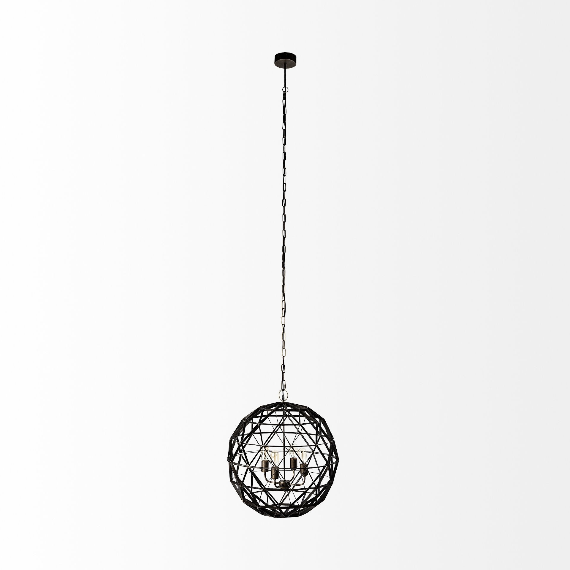 Dyson II Black Metal Triangular Orb Four Bulb Chandelier