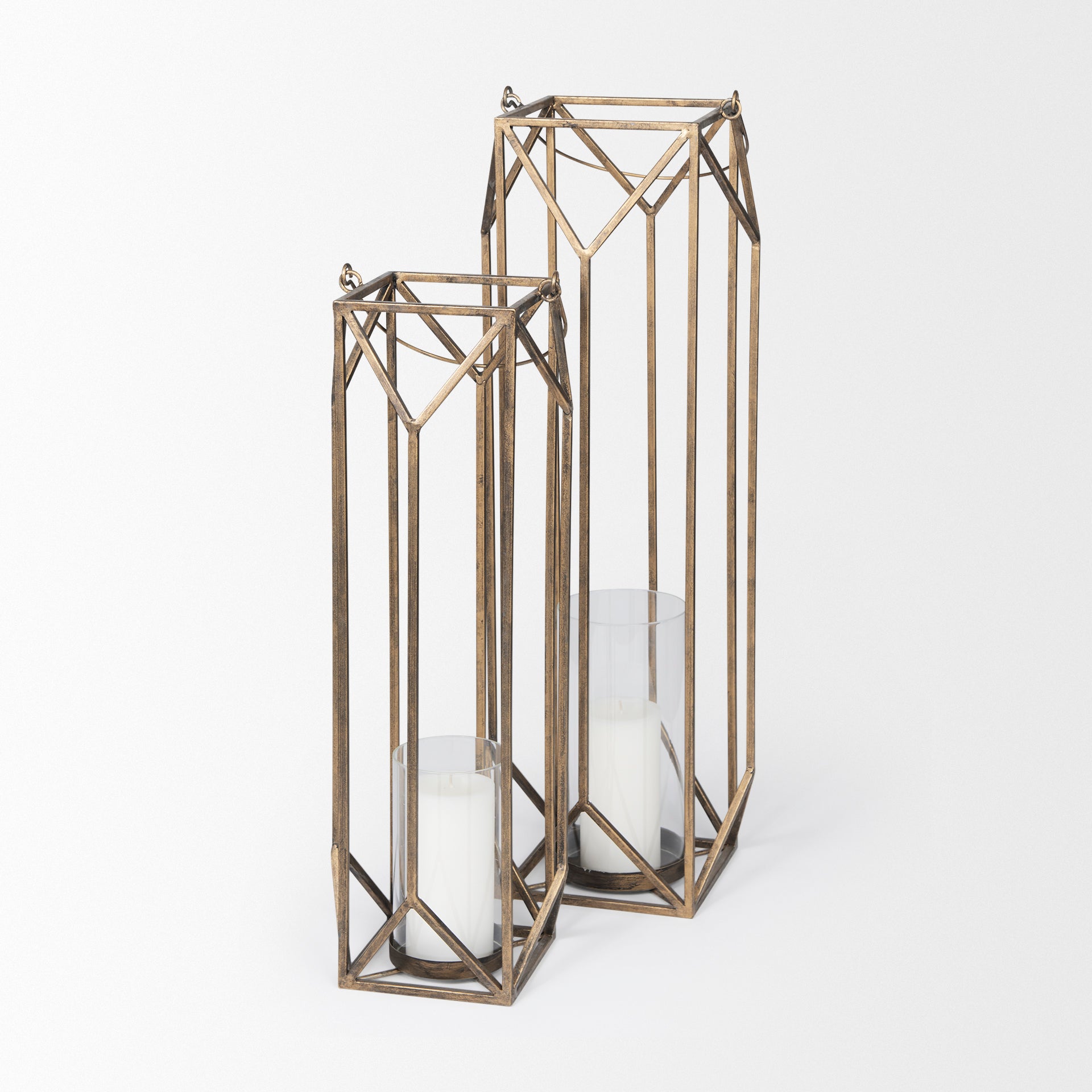 Ivy Gold Metal Geometric Cage Candle Holder Lantern