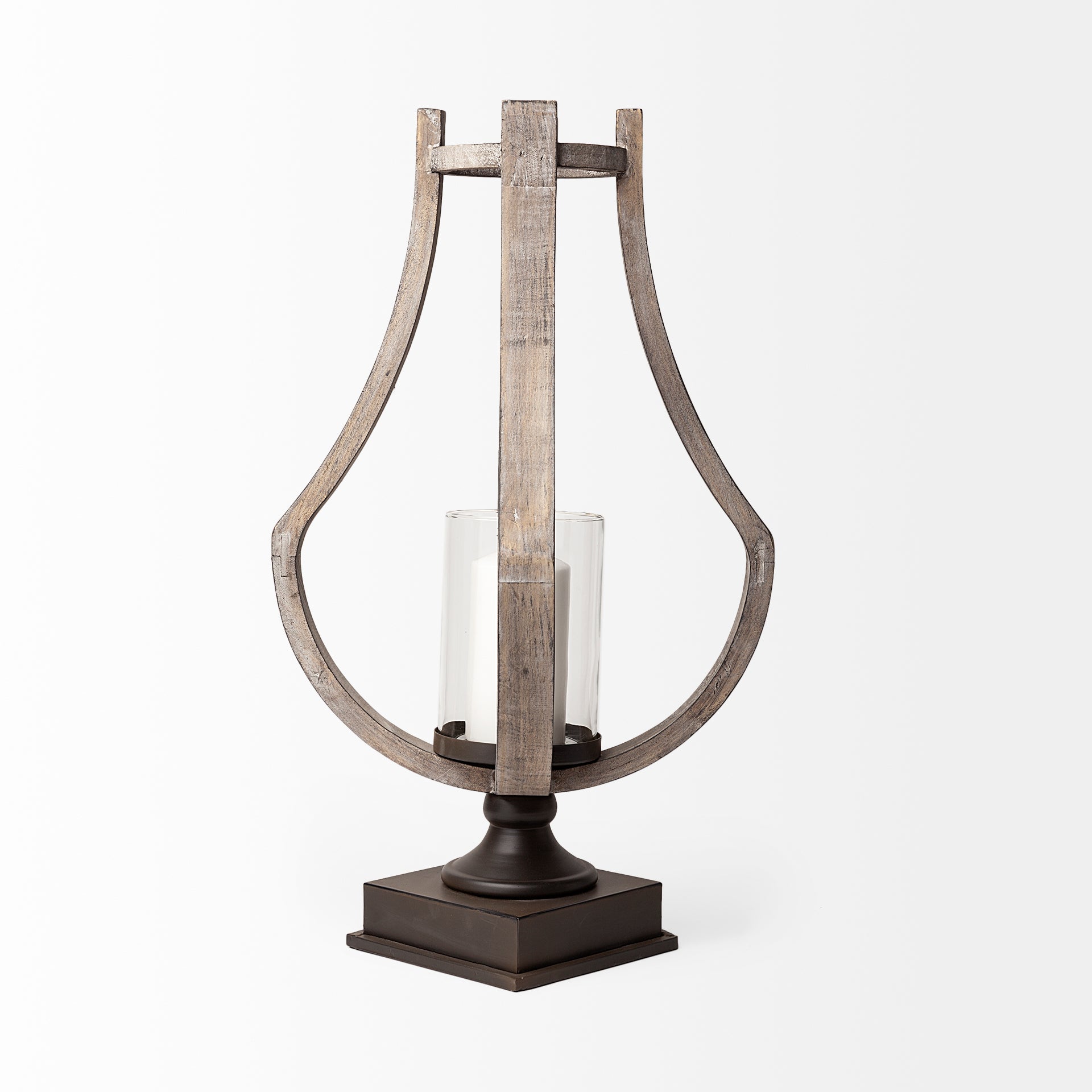 Brillion Rustic Wood Metal Table Candle Holder