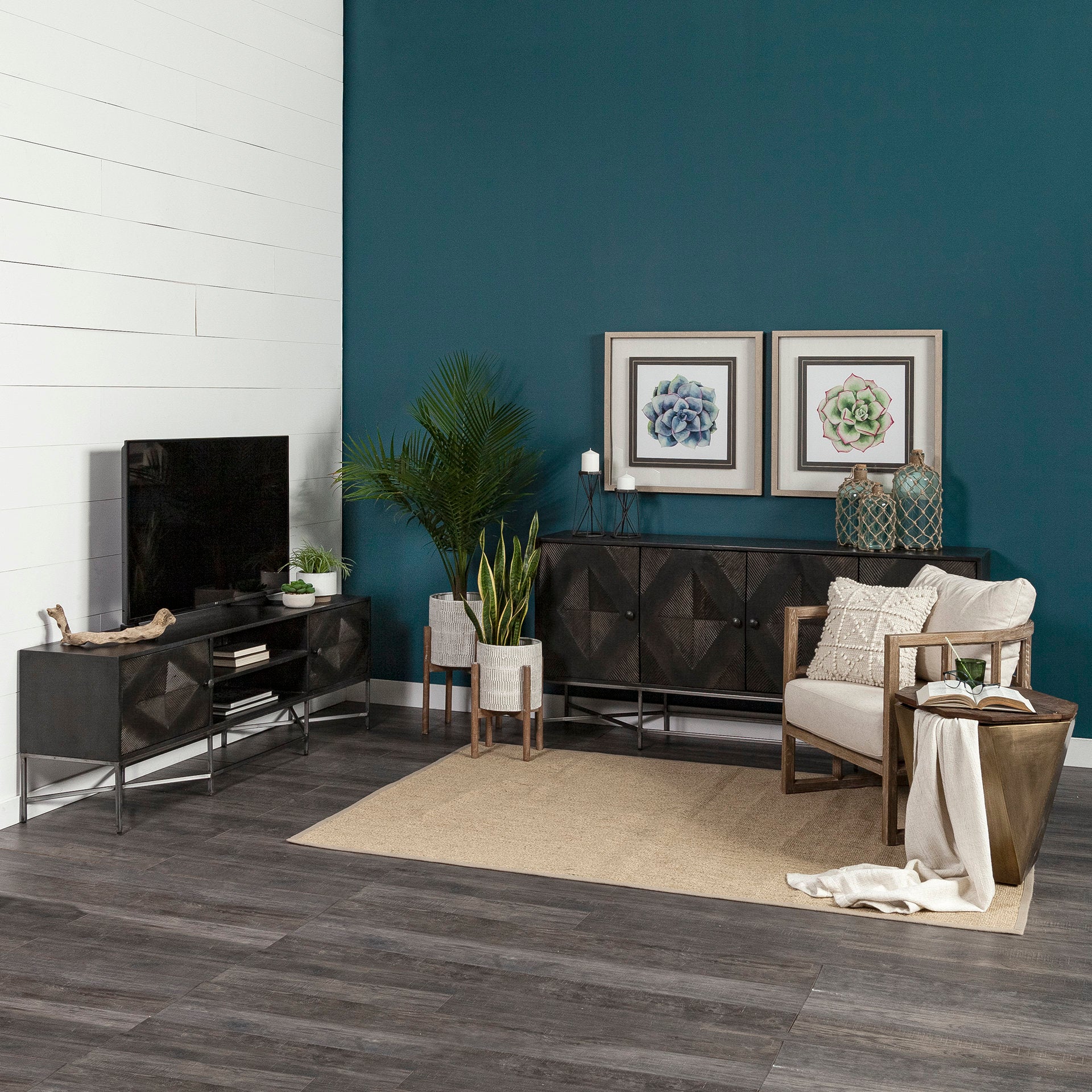 Esagono Octagonal Metal-Clad Reclaimed Wood End/Side Table with Storage