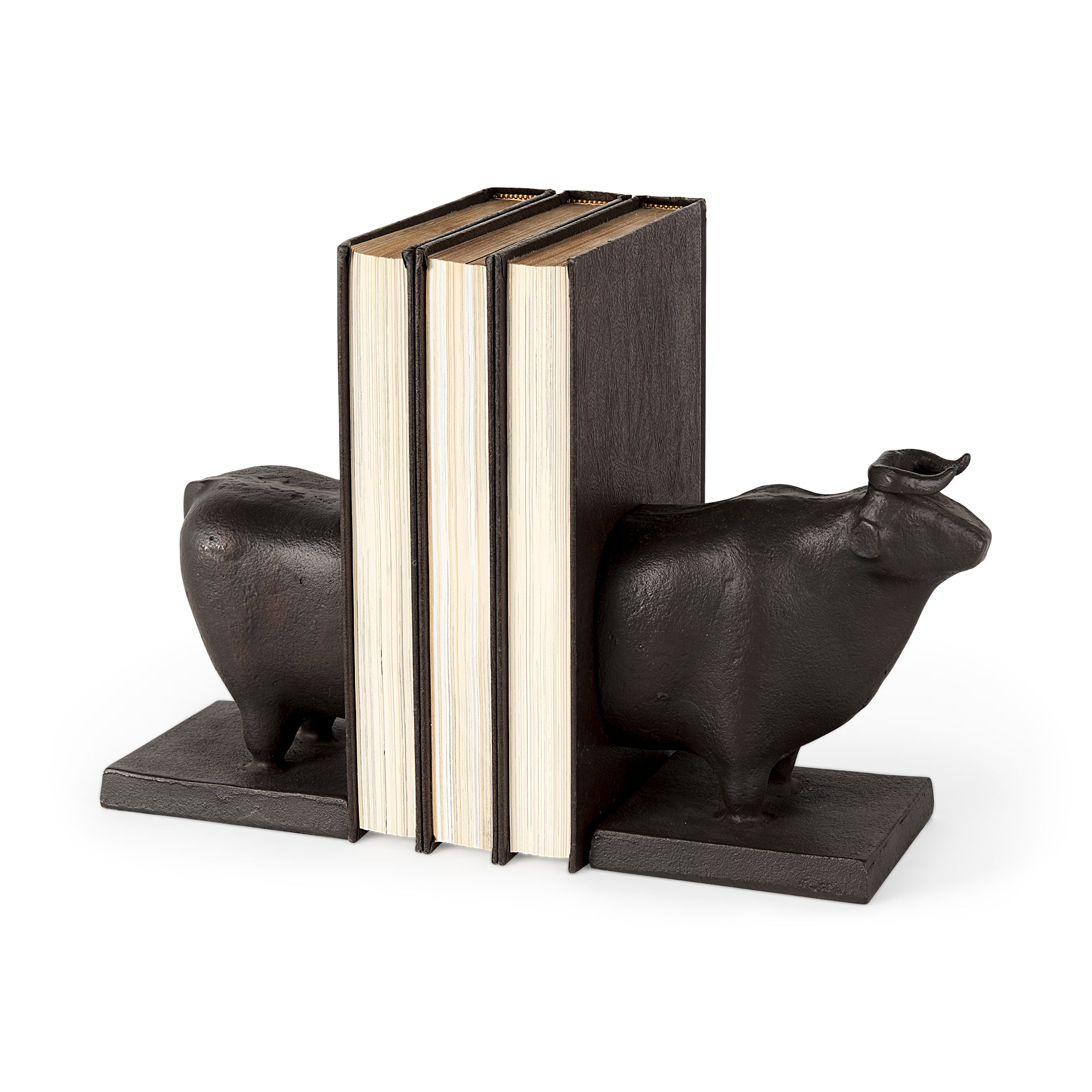 Taurus III Black Cast Aluminum Bull Bookends - Set of 2