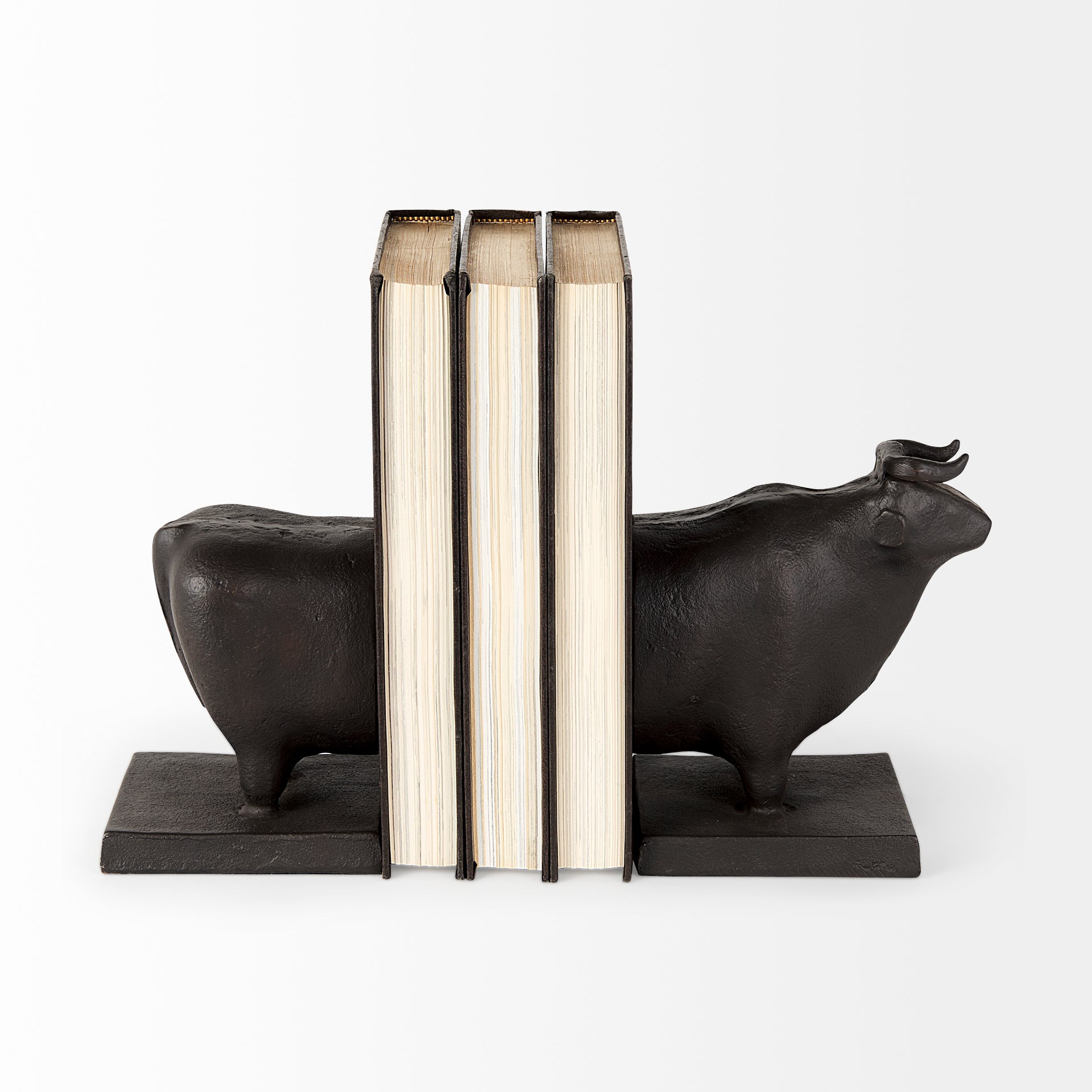 Taurus III Black Cast Aluminum Bull Bookends - Set of 2