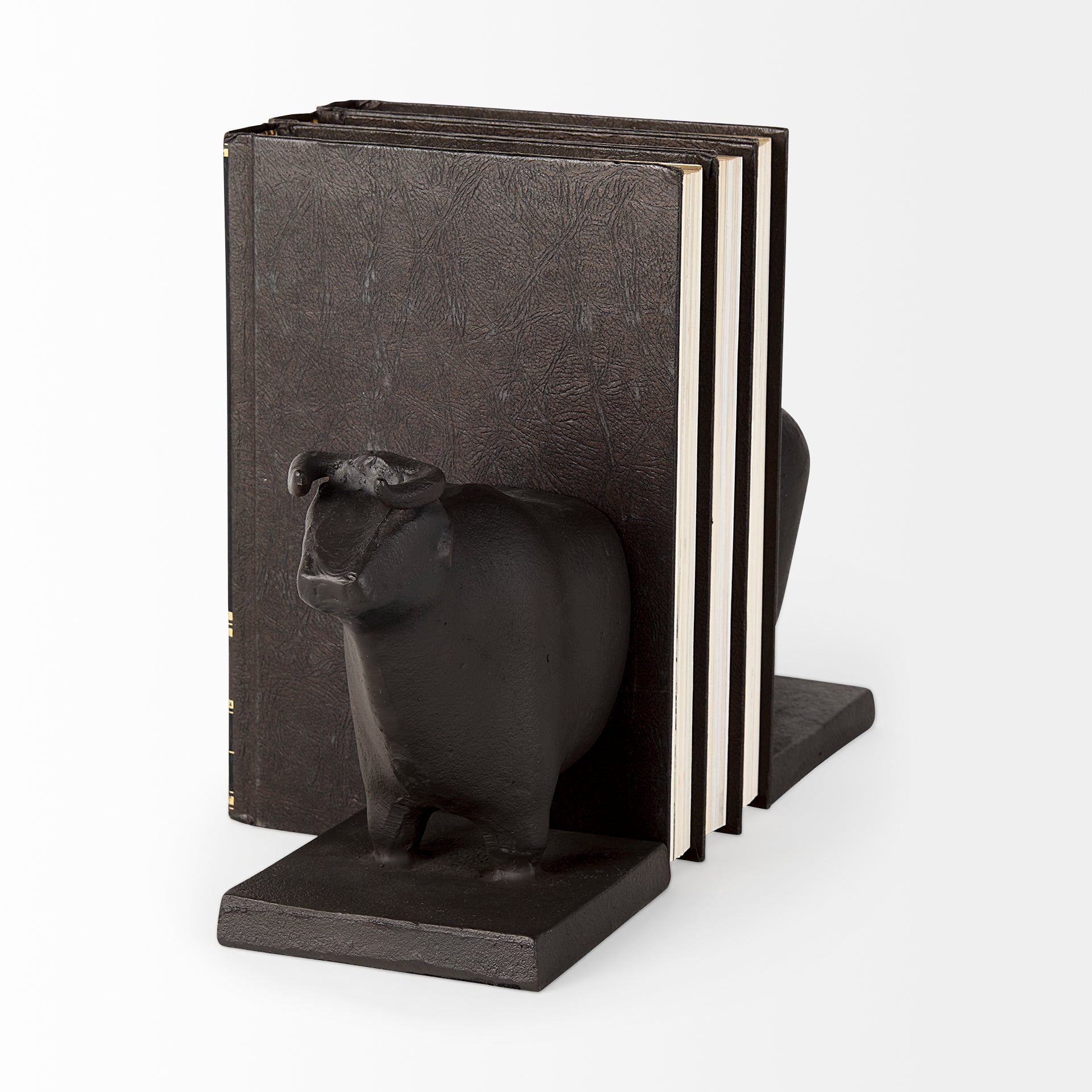 Taurus III Black Cast Aluminum Bull Bookends - Set of 2
