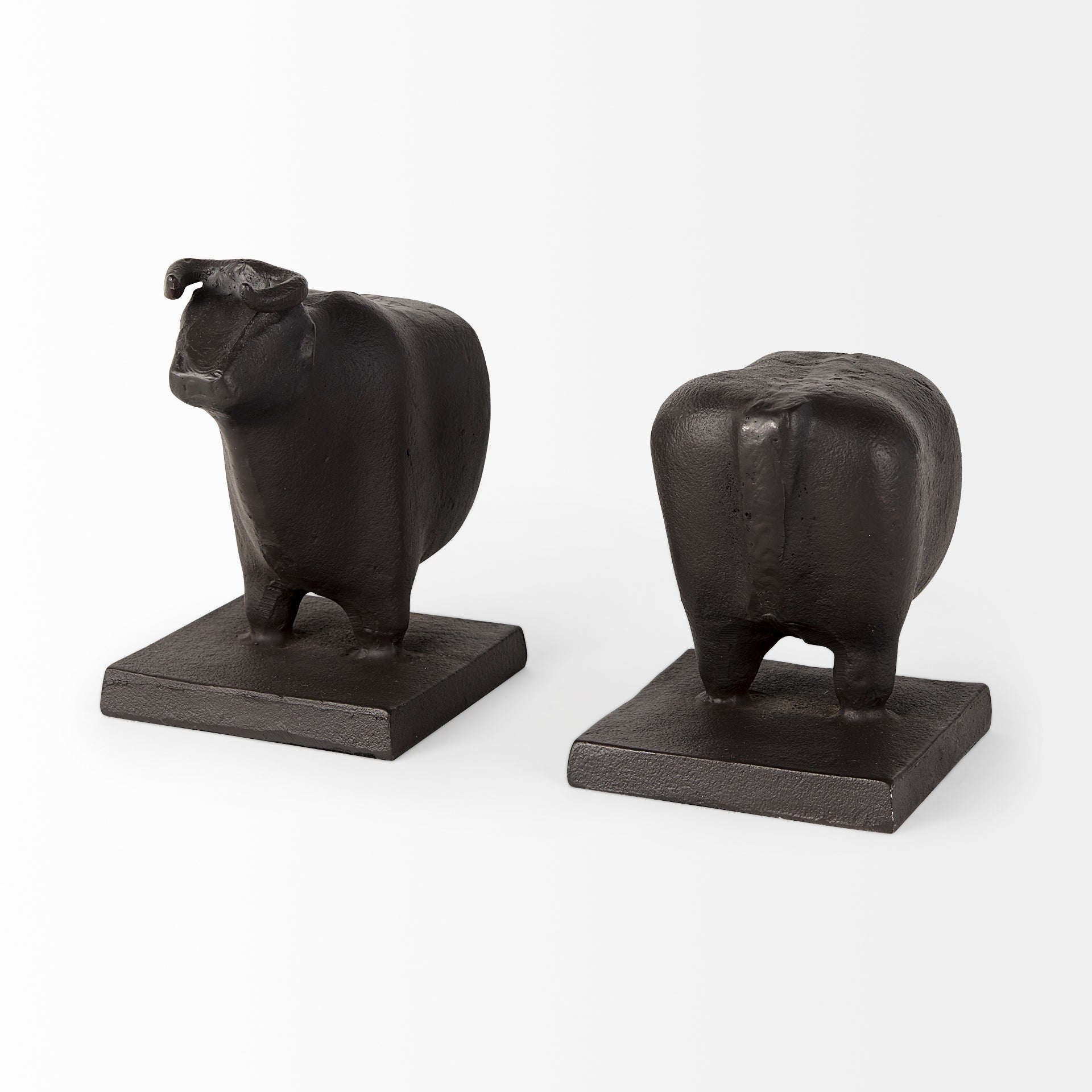 Taurus III Black Cast Aluminum Bull Bookends - Set of 2