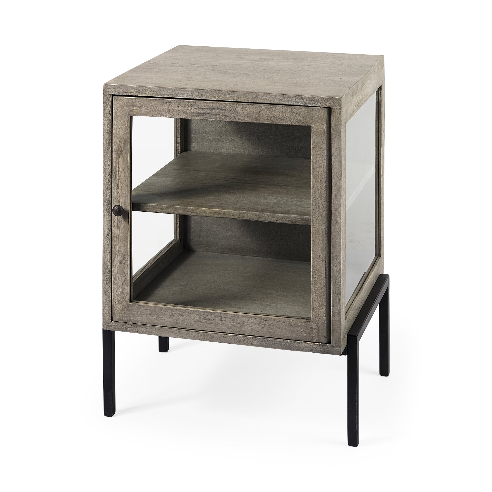 Arelius Gray Wood with Black Metal Frame Side Table