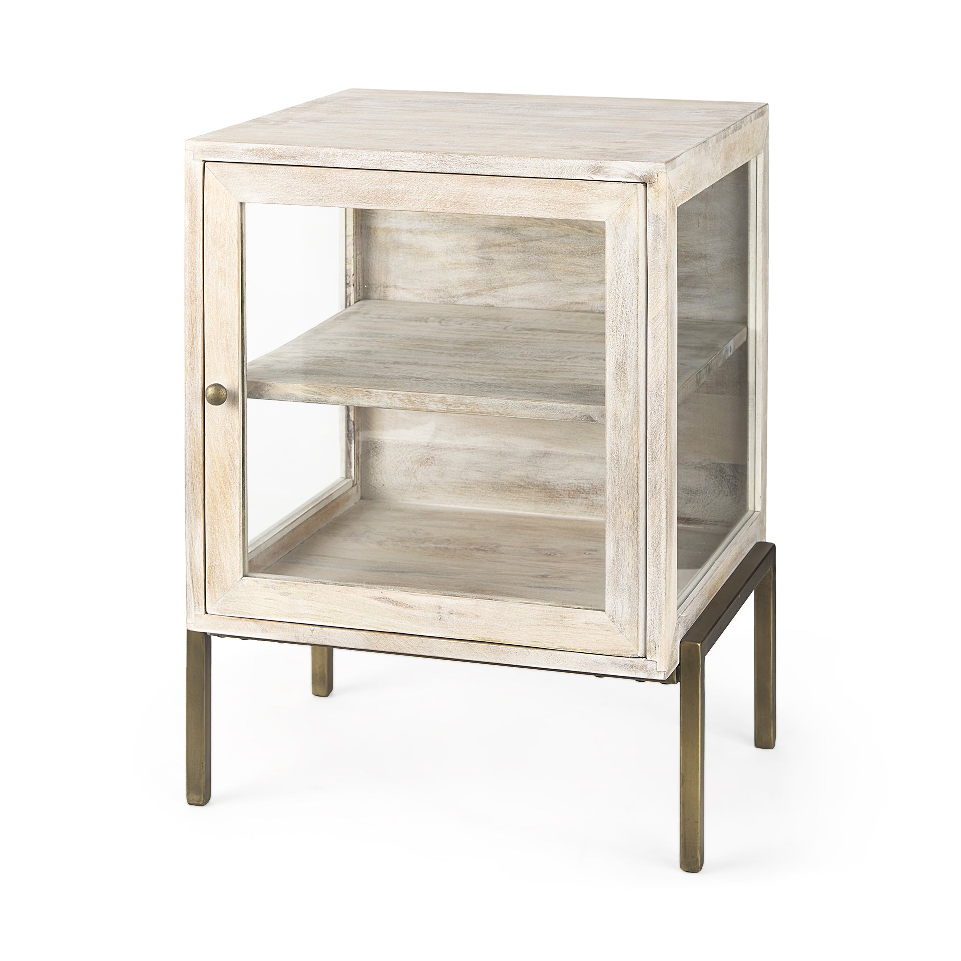 Arelius White Wood with Gold Metal Frame End Table