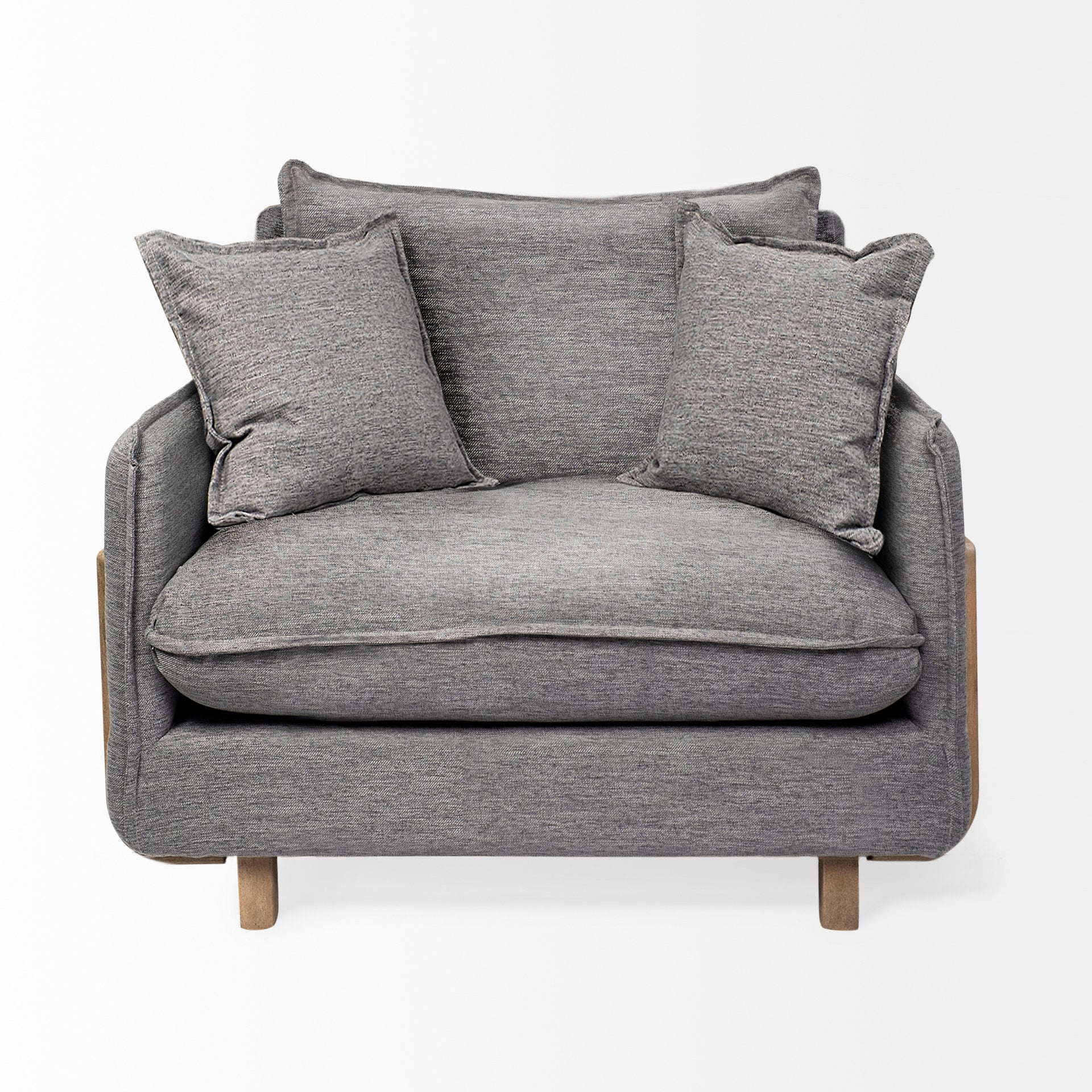 Roy II Castlerock Gray Upholstered and Brown Wood Frame Arm Chair
