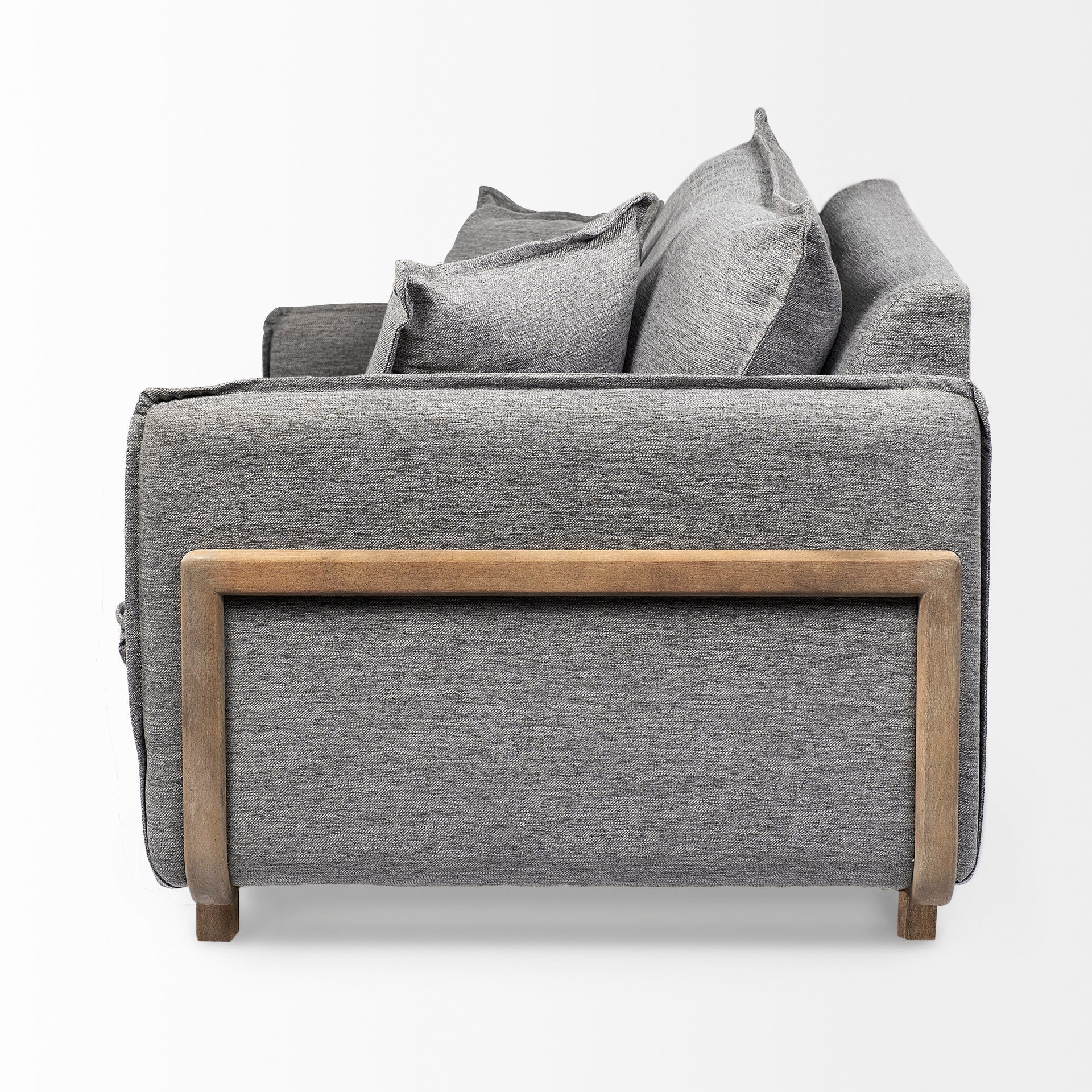 Roy II Castlerock Gray Upholstered and Brown Wood Frame Arm Chair