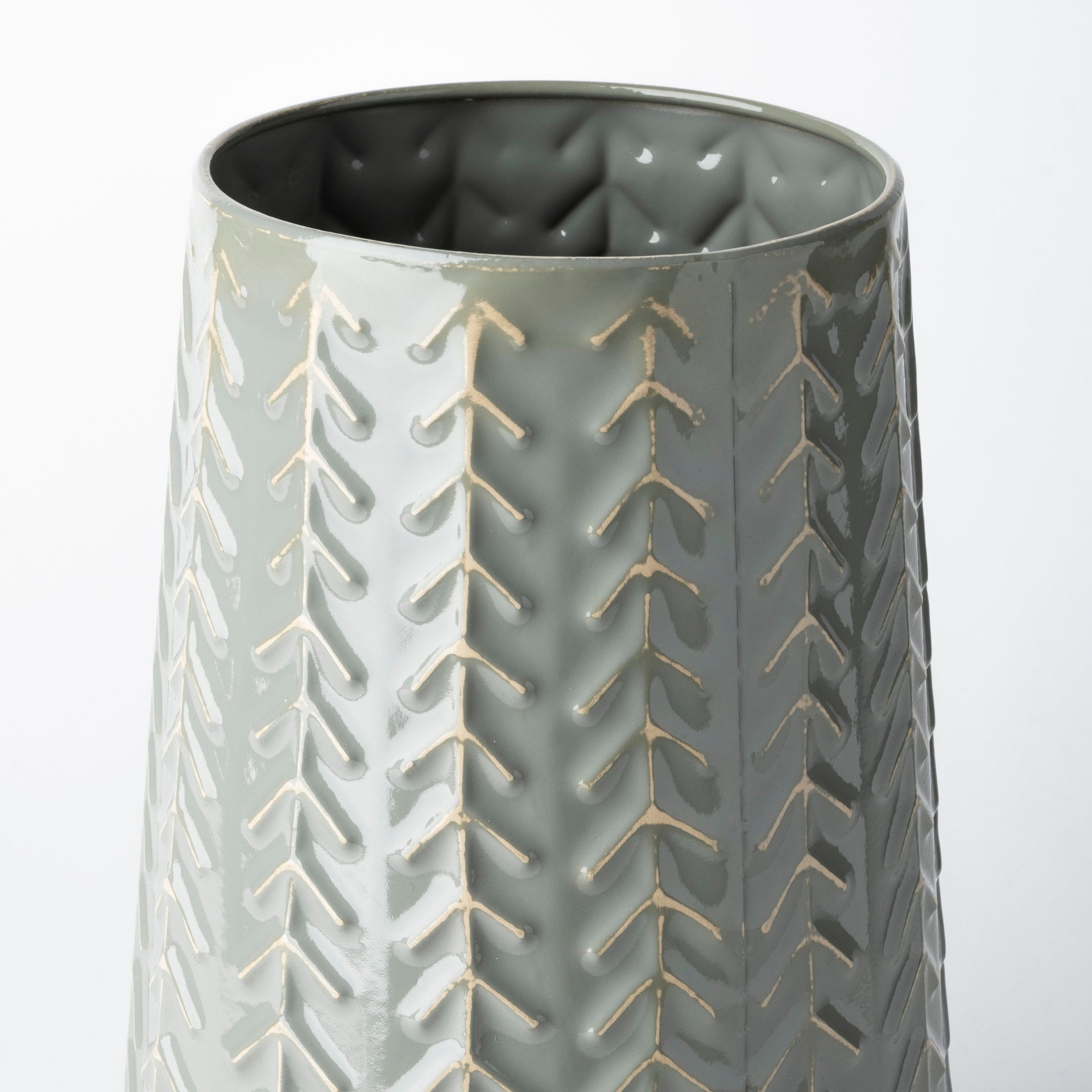 Gemma III Metal Glossy Green with Gray Chevron Vase