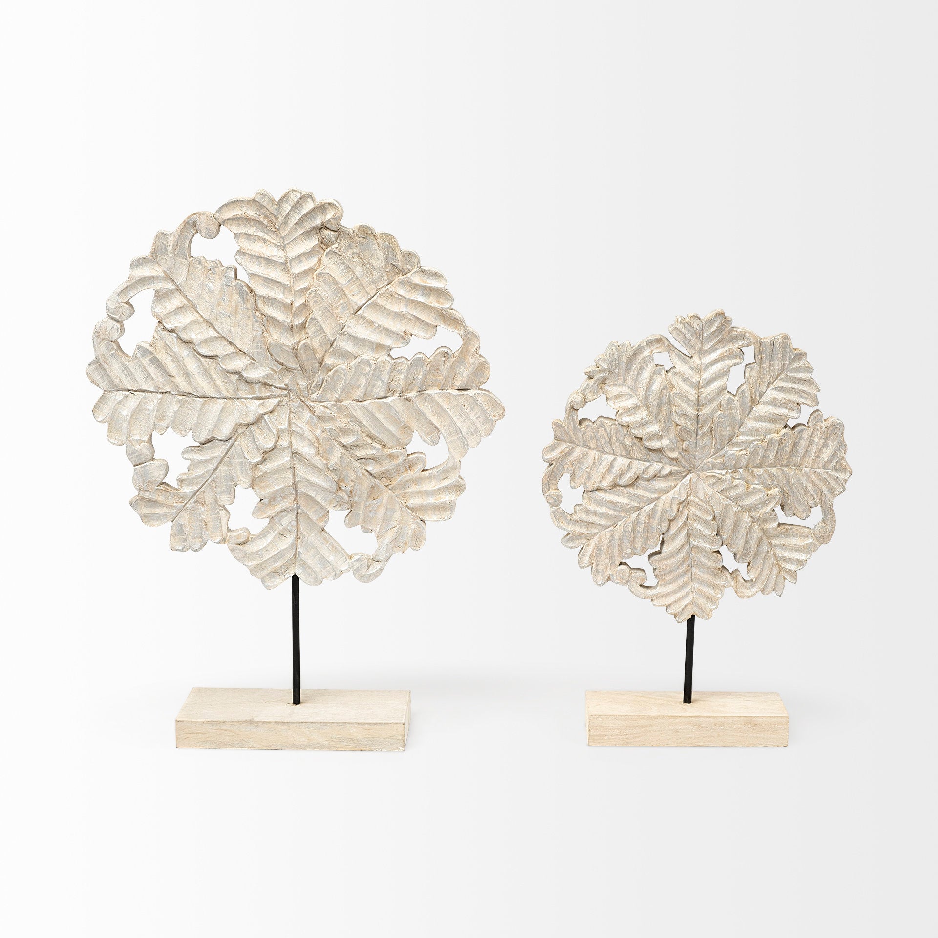 Kamara White Washed Wood with Antiqued Silver Botanical Decorative Object