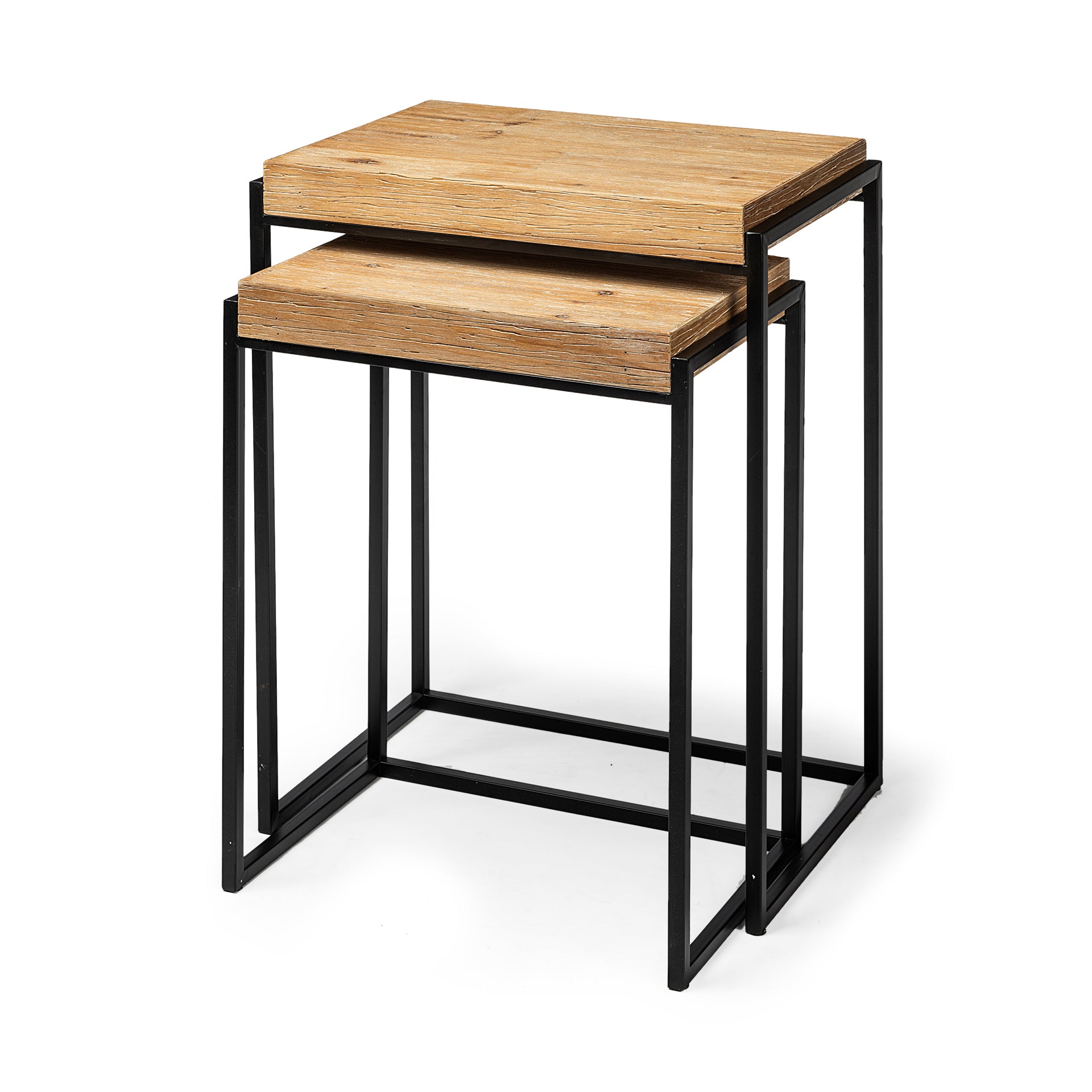 Karissa Light Brown Wood Top with Black Metal Base Nesting Accent Tables - Set of 2