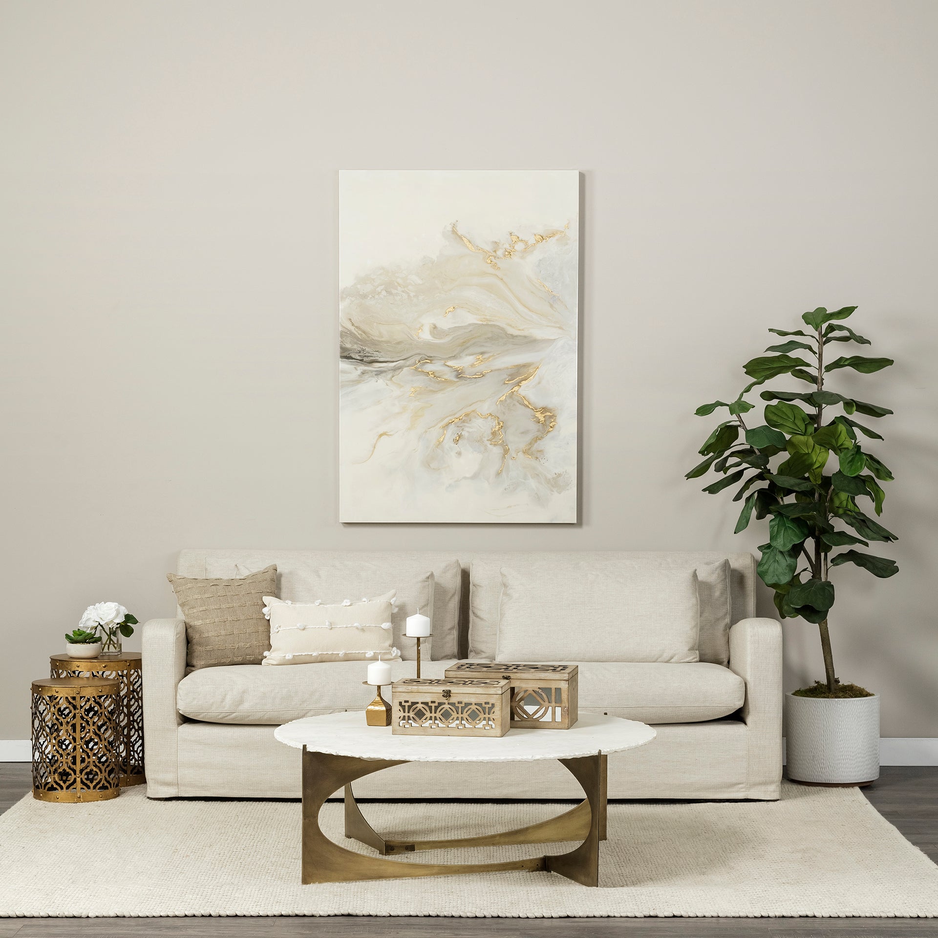 Rudebekia Gold Round Metal Accent Tables - Set of 2