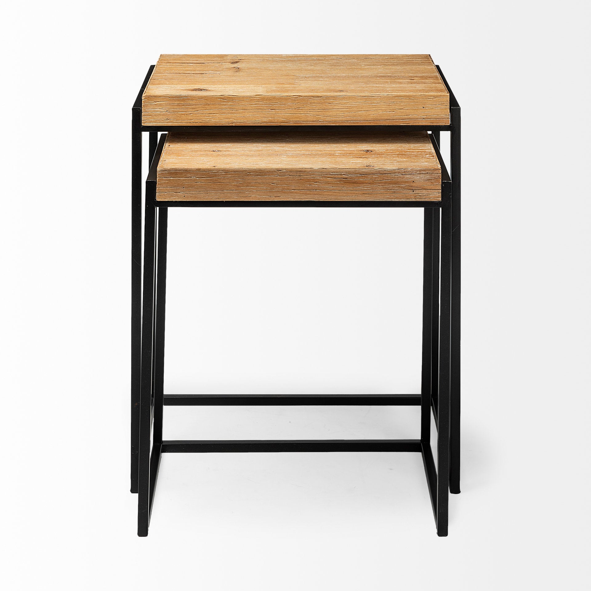 Karissa Light Brown Wood Top with Black Metal Base Nesting Accent Tables - Set of 2
