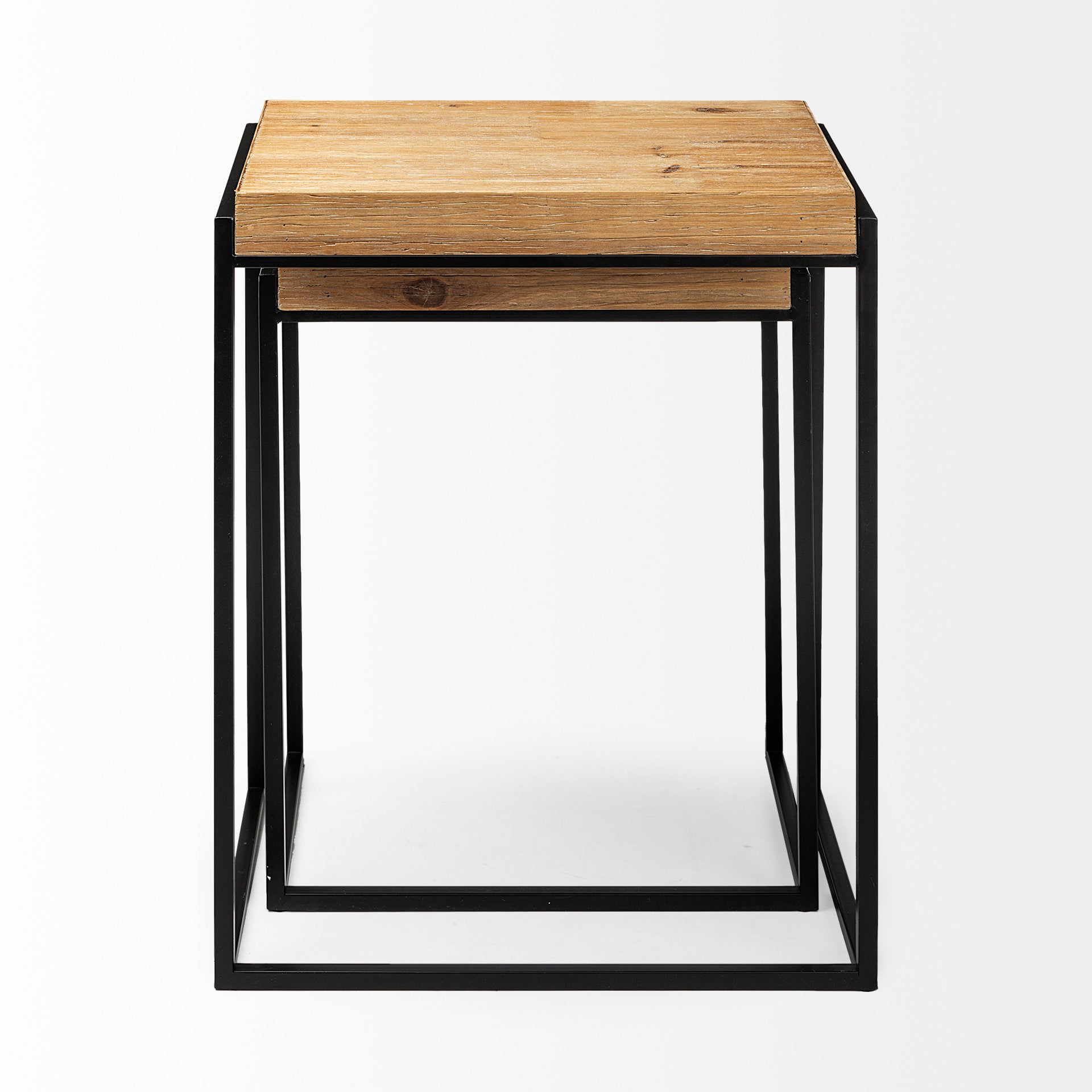 Karissa Light Brown Wood Top with Black Metal Base Nesting Accent Tables - Set of 2