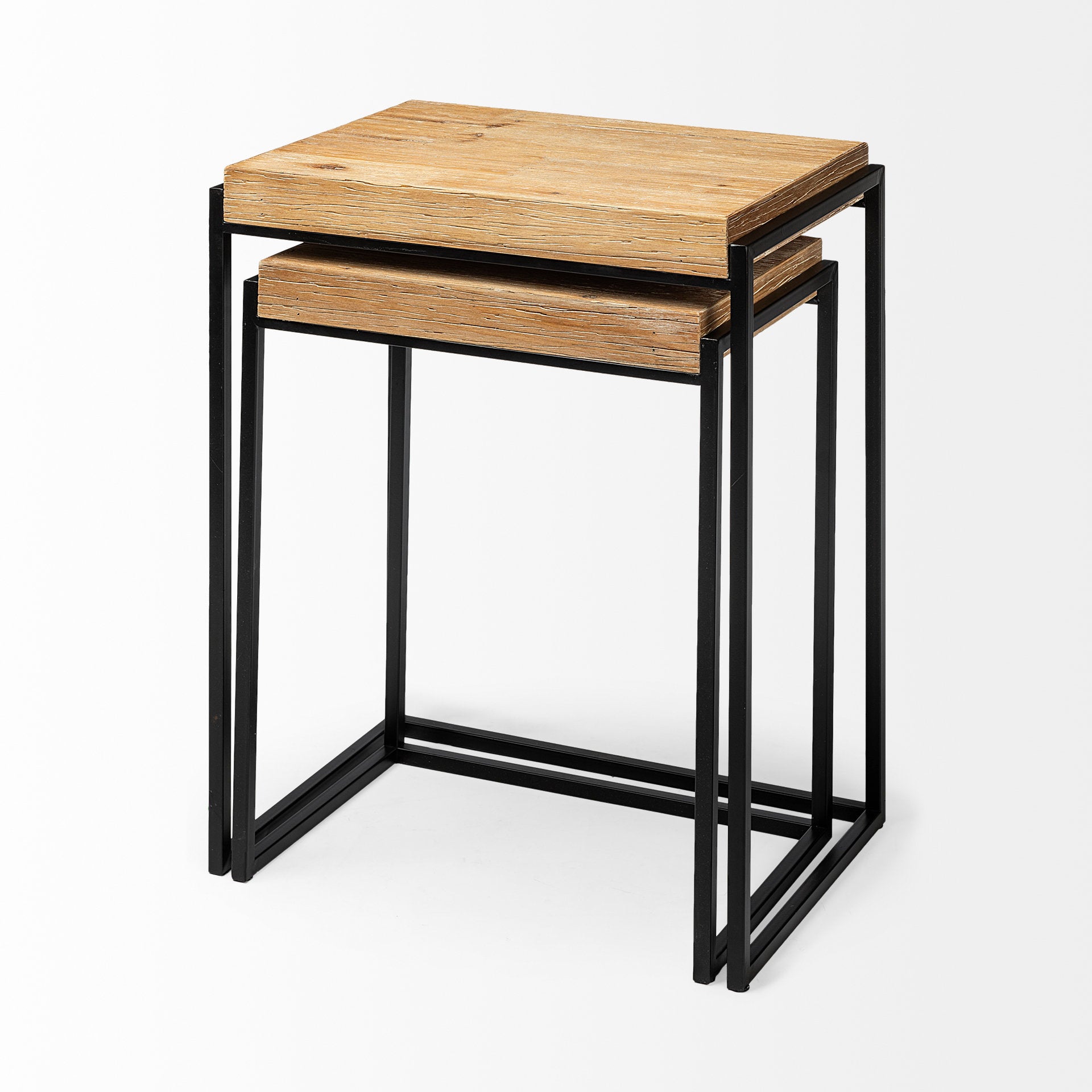 Karissa Light Brown Wood Top with Black Metal Base Nesting Accent Tables - Set of 2